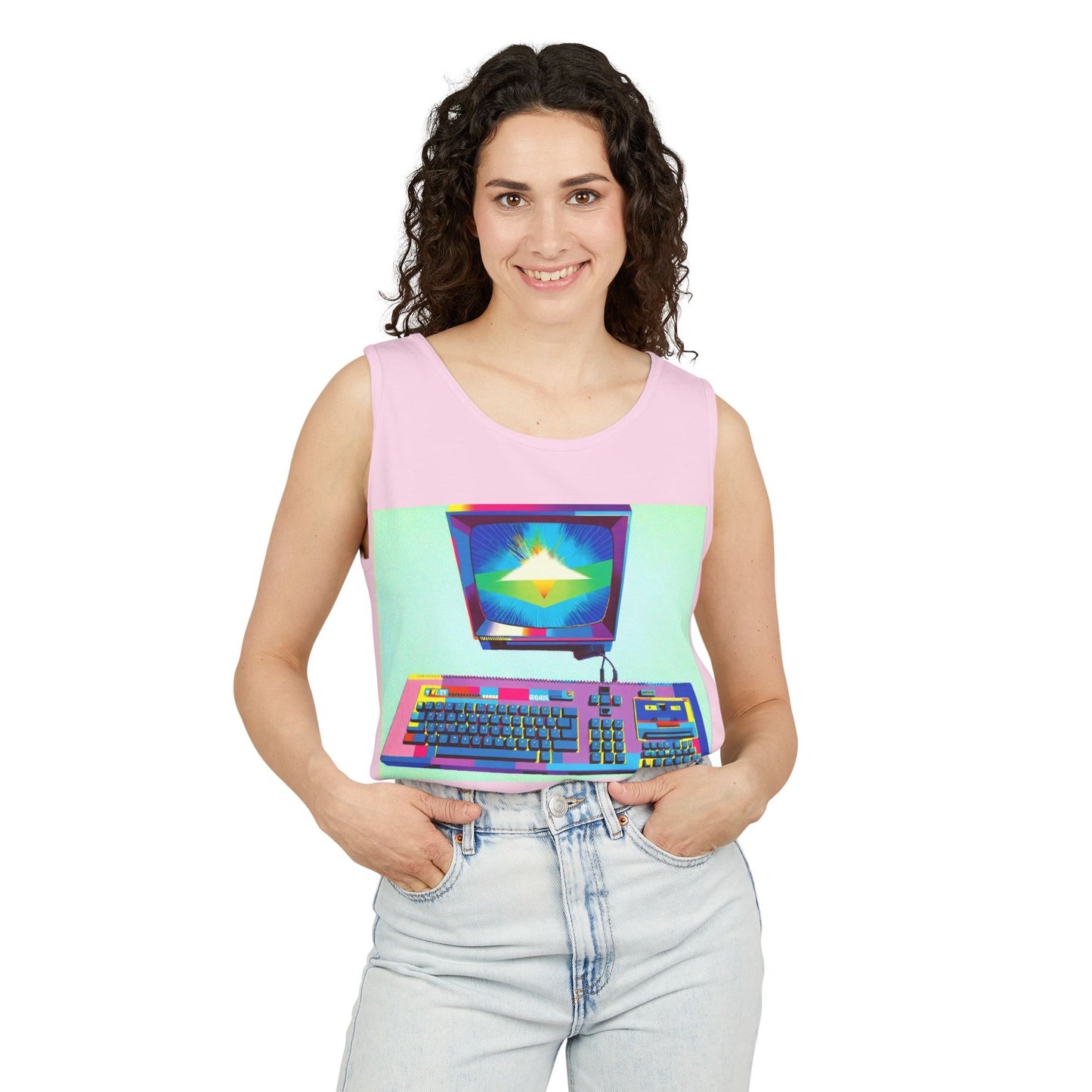 Classic 8 bit home computer inspired Tank Top | Multi-Color Art | Unisex Retro Graphic Tee for Tech Lovers, Summer Fashion, Gift for Nerds, Festival Wear, 80s Style