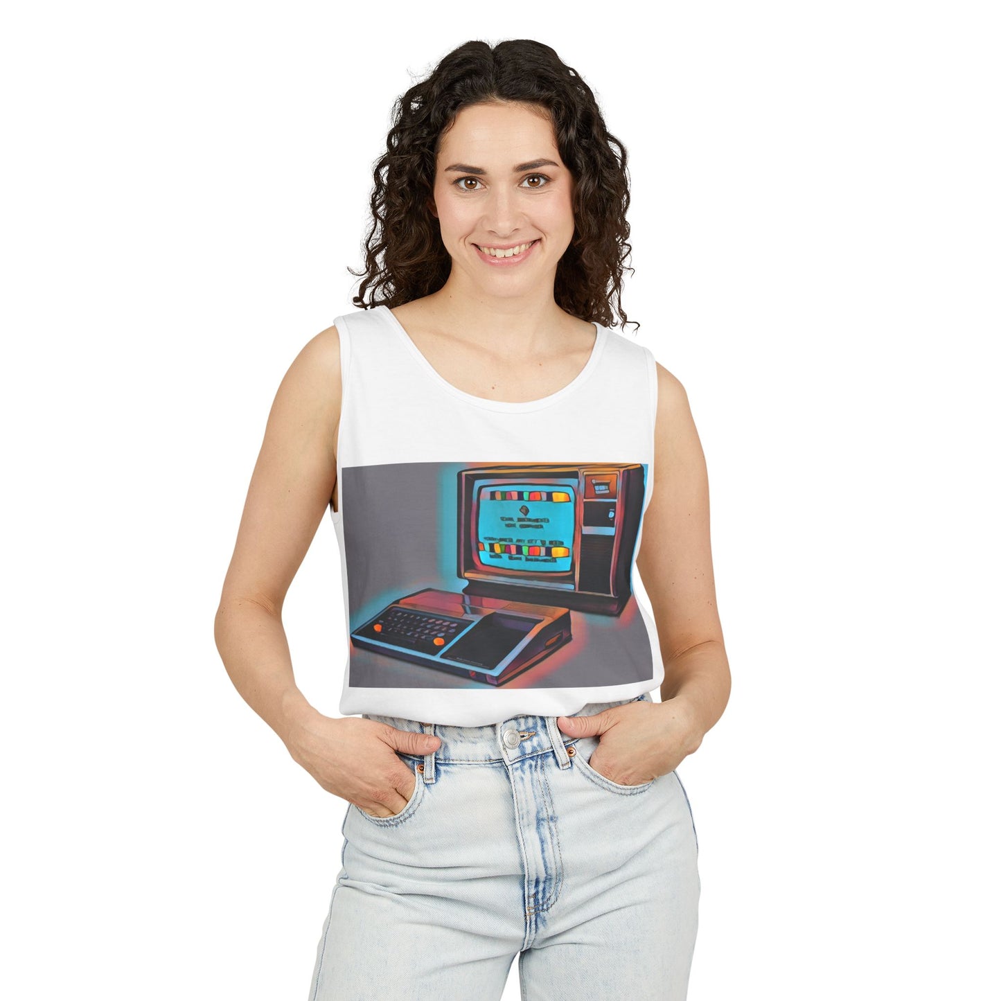 TI-99/4A Computer Inspired Tank Top | Print Art Color | Unisex Retro Graphic Tee for Tech Lovers, Summer Fashion, Gift for Nerds, Festival Wear, 80s Style