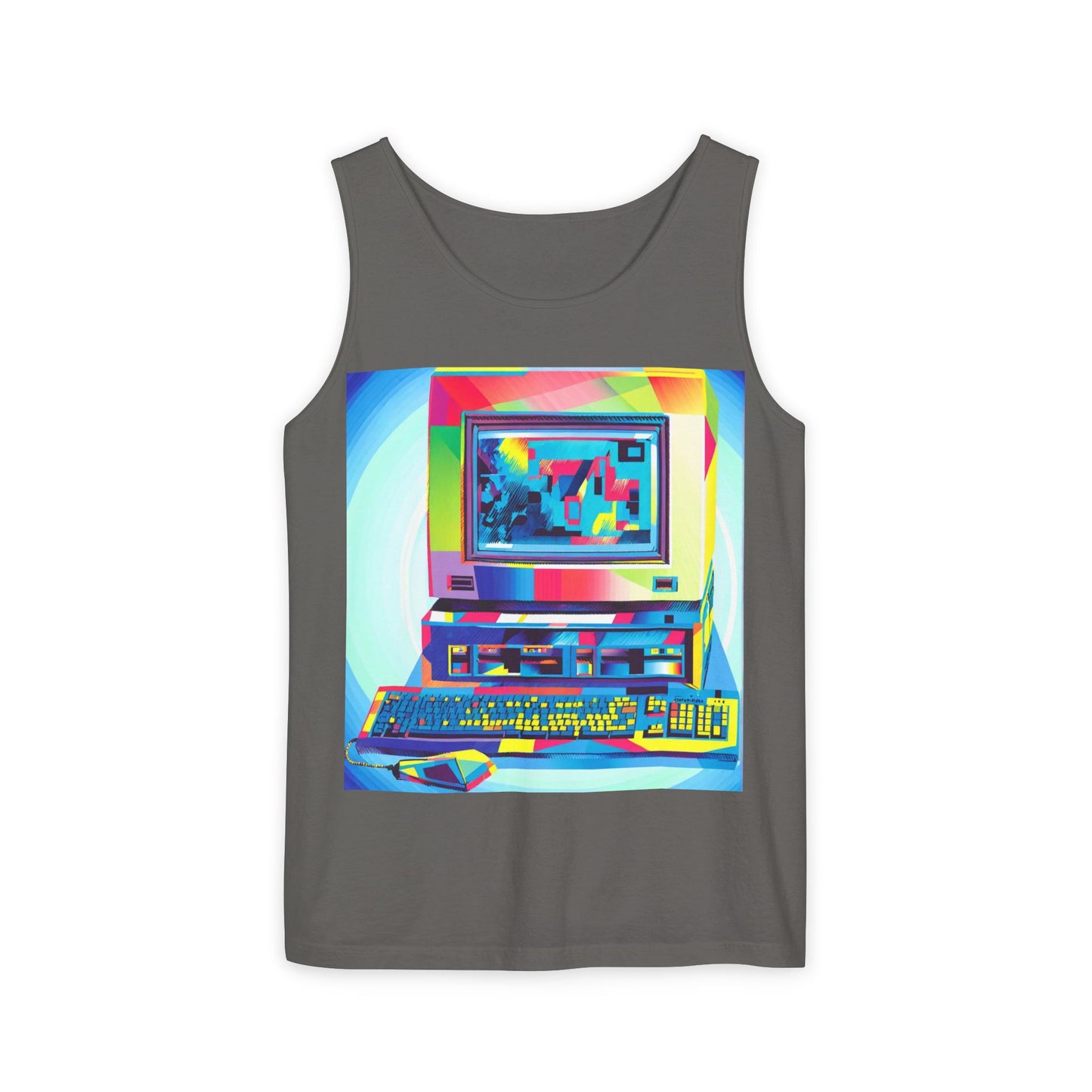 Classic business machine inspired Tank Top | Multi-Color Art | Unisex Retro Graphic Tee for Tech Lovers, Summer Fashion, Gift for Nerds, Festival Wear, 80s Style