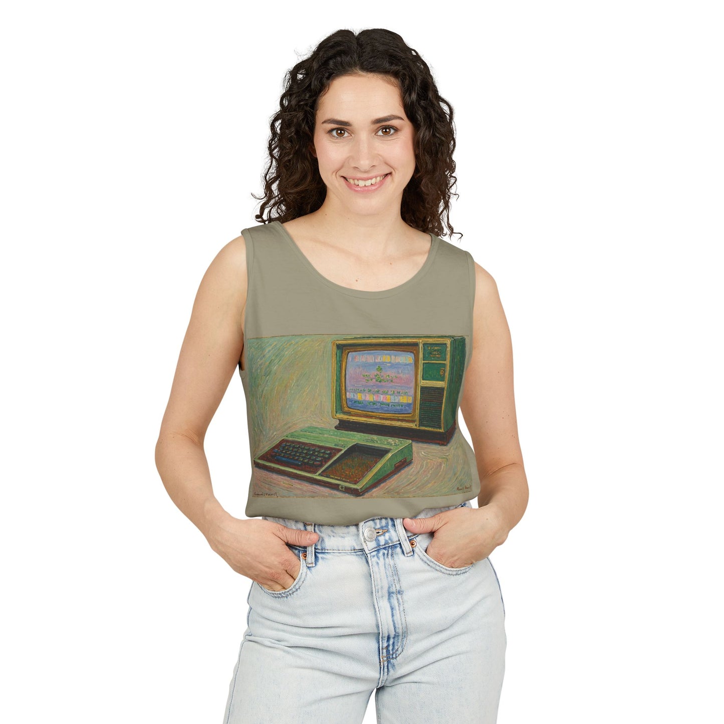TI-99/4A Home Computer Inspired Tank Top | Oil Art 2 | Unisex Retro Graphic Tee for Tech Lovers, Summer Fashion, Gift for Nerds, Festival Wear, 80s Style