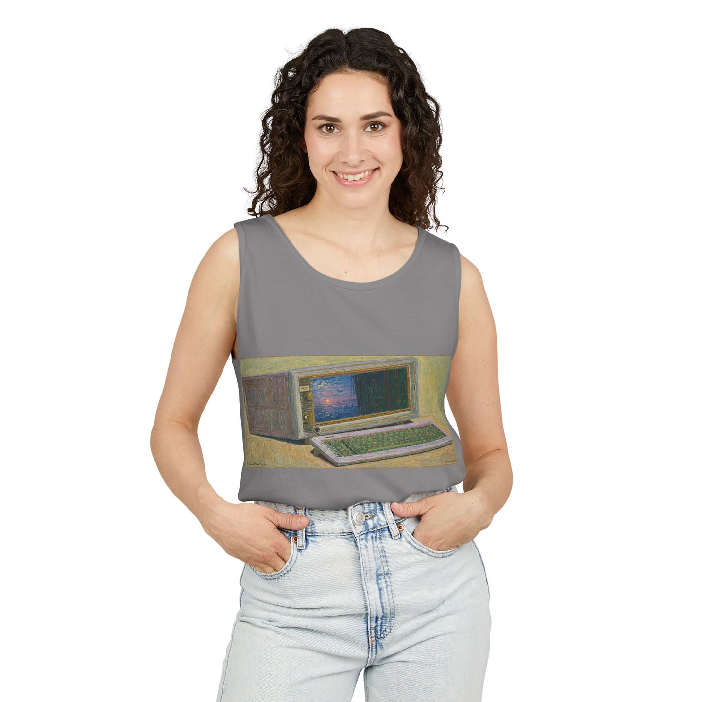 Classic Luggable PC Inspired Tank Top | Unisex Retro Graphic Tee for Tech Lovers, Summer Fashion, Gift for Nerds, Festival Wear, 80s Style