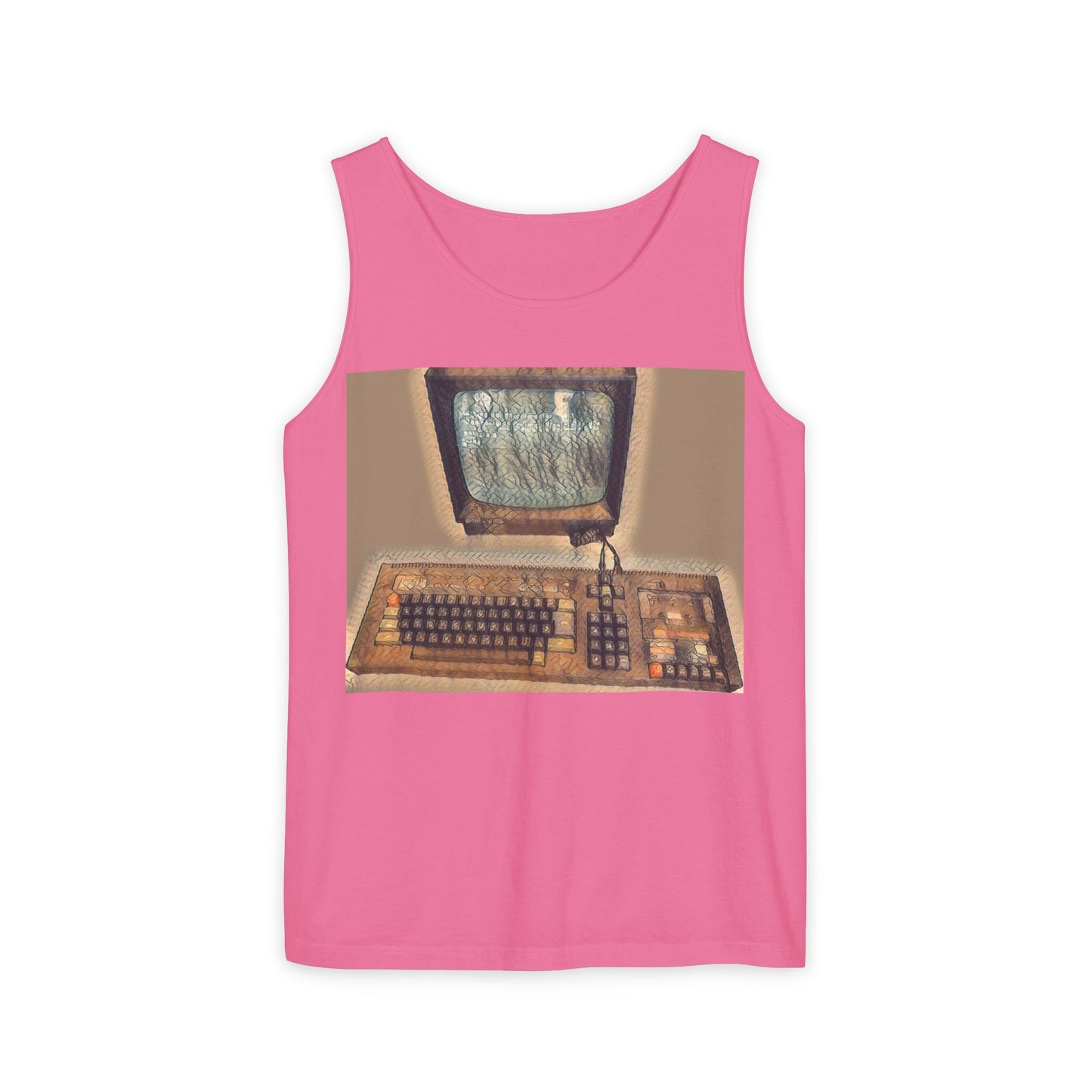 Classic 8 bit home computer inspired Tank Top | Faded Art Color | Unisex Retro Graphic Tee for Tech Lovers, Summer Fashion, Gift for Nerds, Festival Wear, 80s Style