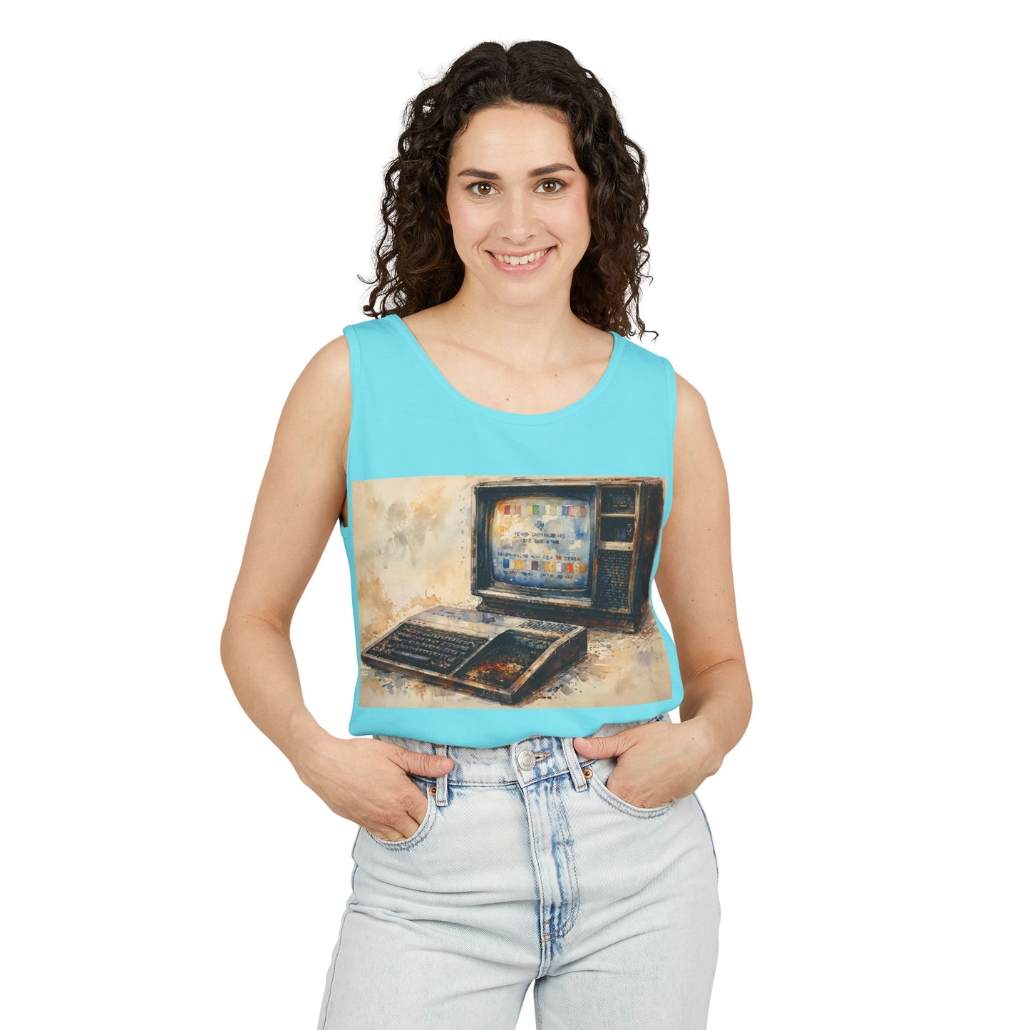 TI-99/4A Home Computer Inspired Tank Top | Oil Art Color | Unisex Retro Graphic Tee for Tech Lovers, Summer Fashion, Gift for Nerds, Festival Wear, 80s Style
