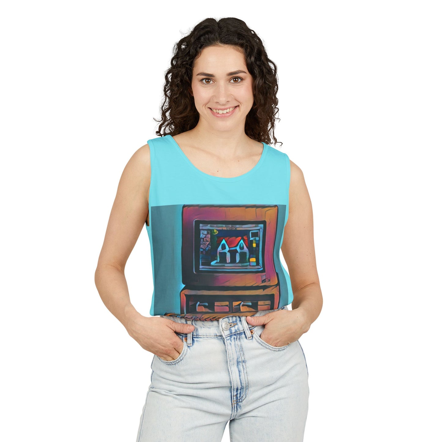 Classic business machine inspired Tank Top | Print Art Color | Unisex Retro Graphic Tee for Tech Lovers, Summer Fashion, Gift for Nerds, Festival Wear, 80s Style