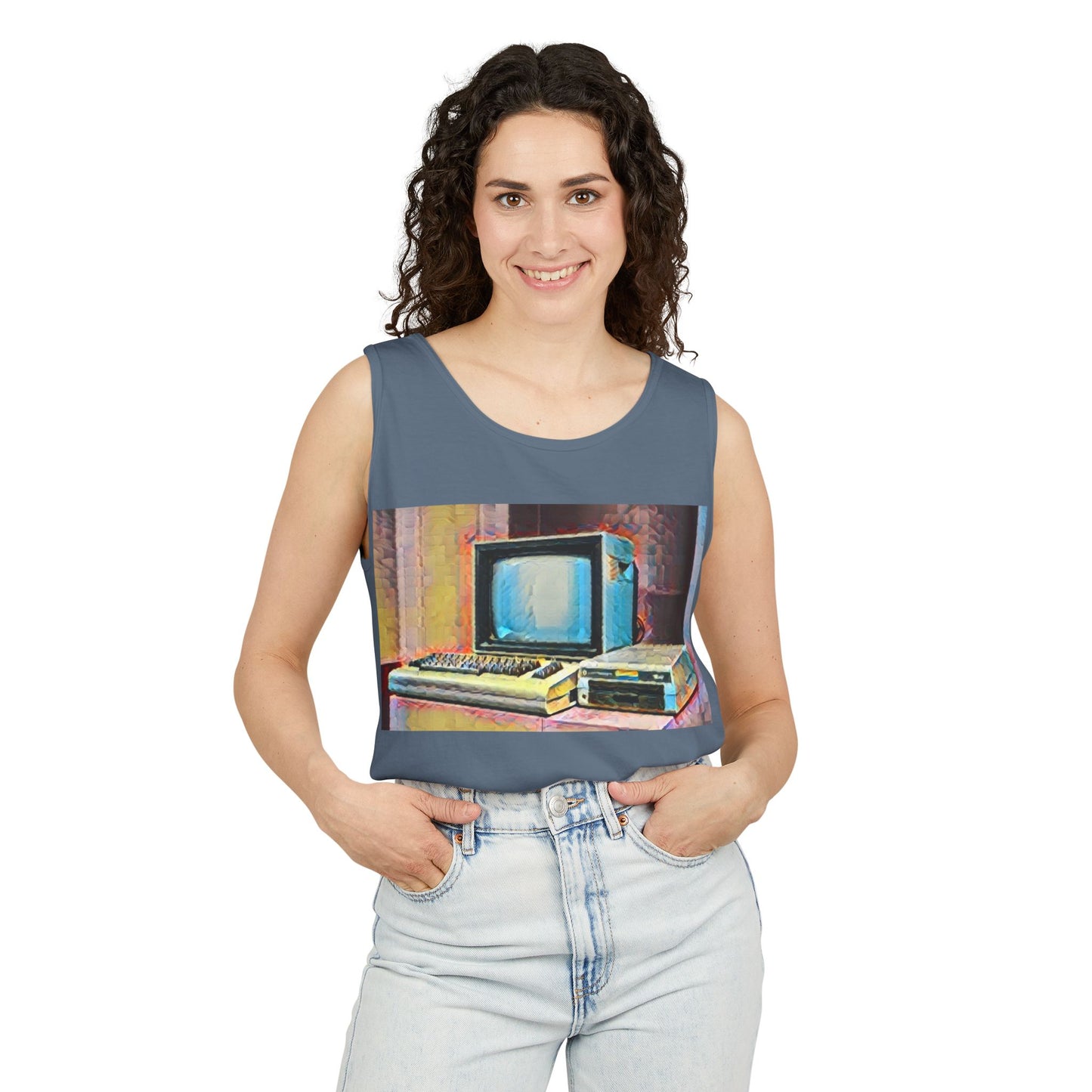 Classic 8 bit home computer inspired Tank Top | Spray Art Color | Unisex Retro Graphic Tee for Tech Lovers, Summer Fashion, Gift for Nerds, Festival Wear, 80s Style