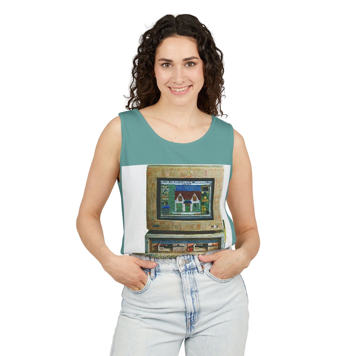 Classic business machine inspired Tank Top | Mosaic Art Color | Unisex Retro Graphic Tee for Tech Lovers, Summer Fashion, Gift for Nerds, Festival Wear, 80s Style