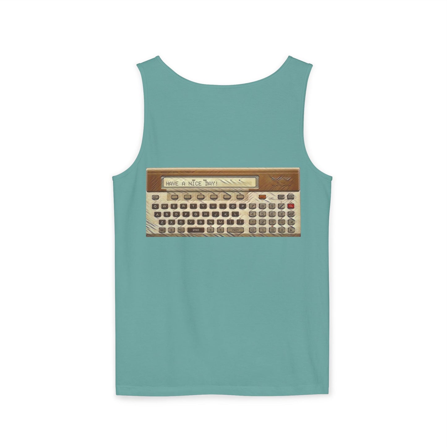 Pocket Computer Inspired Tank Top | Unisex Retro Graphic Tee for Tech Lovers, Summer Fashion, Gift for Nerds, Festival Wear, 80s Style