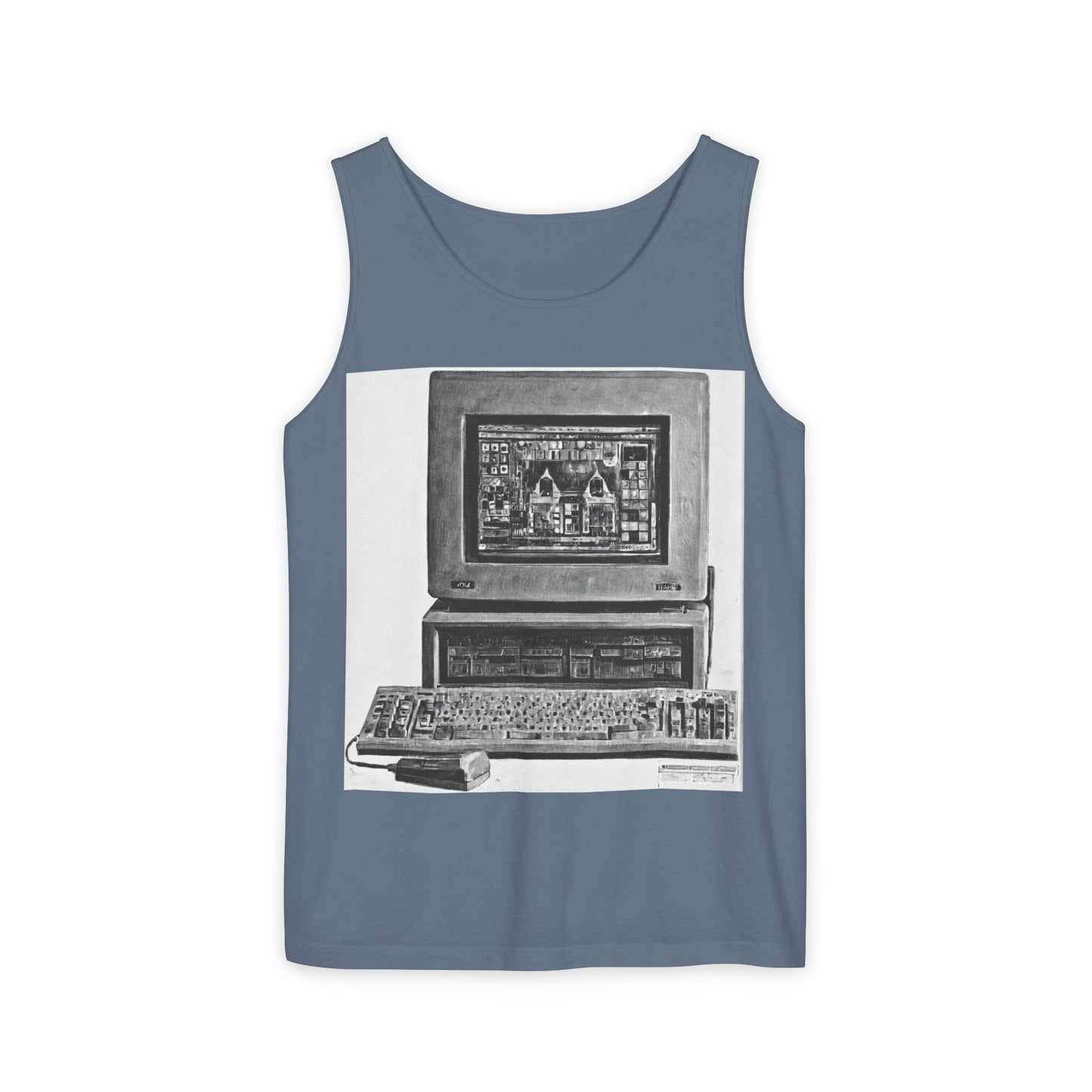 Classic business machine inspired Tank Top | Monochrome Art | Unisex Retro Graphic Tee for Tech Lovers, Summer Fashion, Gift for Nerds, Festival Wear, 80s Style
