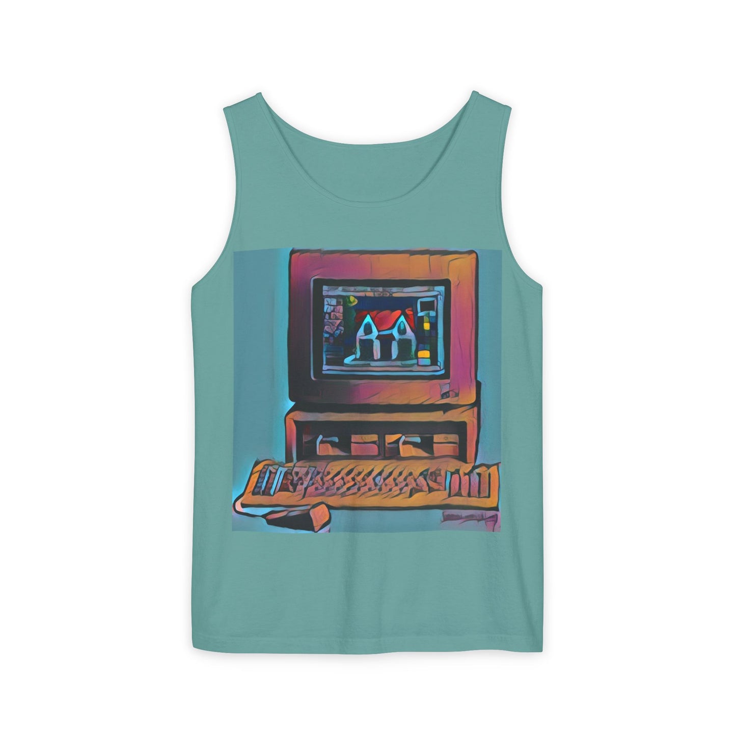 Classic business machine inspired Tank Top | Print Art Color | Unisex Retro Graphic Tee for Tech Lovers, Summer Fashion, Gift for Nerds, Festival Wear, 80s Style
