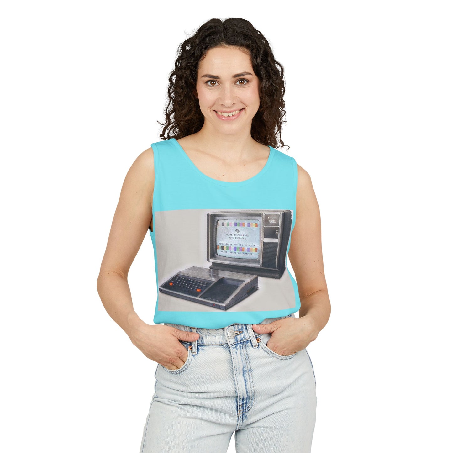 TI-99/4A Home Computer Inspired Tank Top | Matt Art Color | Unisex Retro Graphic Tee for Tech Lovers, Summer Fashion, Gift for Nerds, Festival Wear, 80s Style
