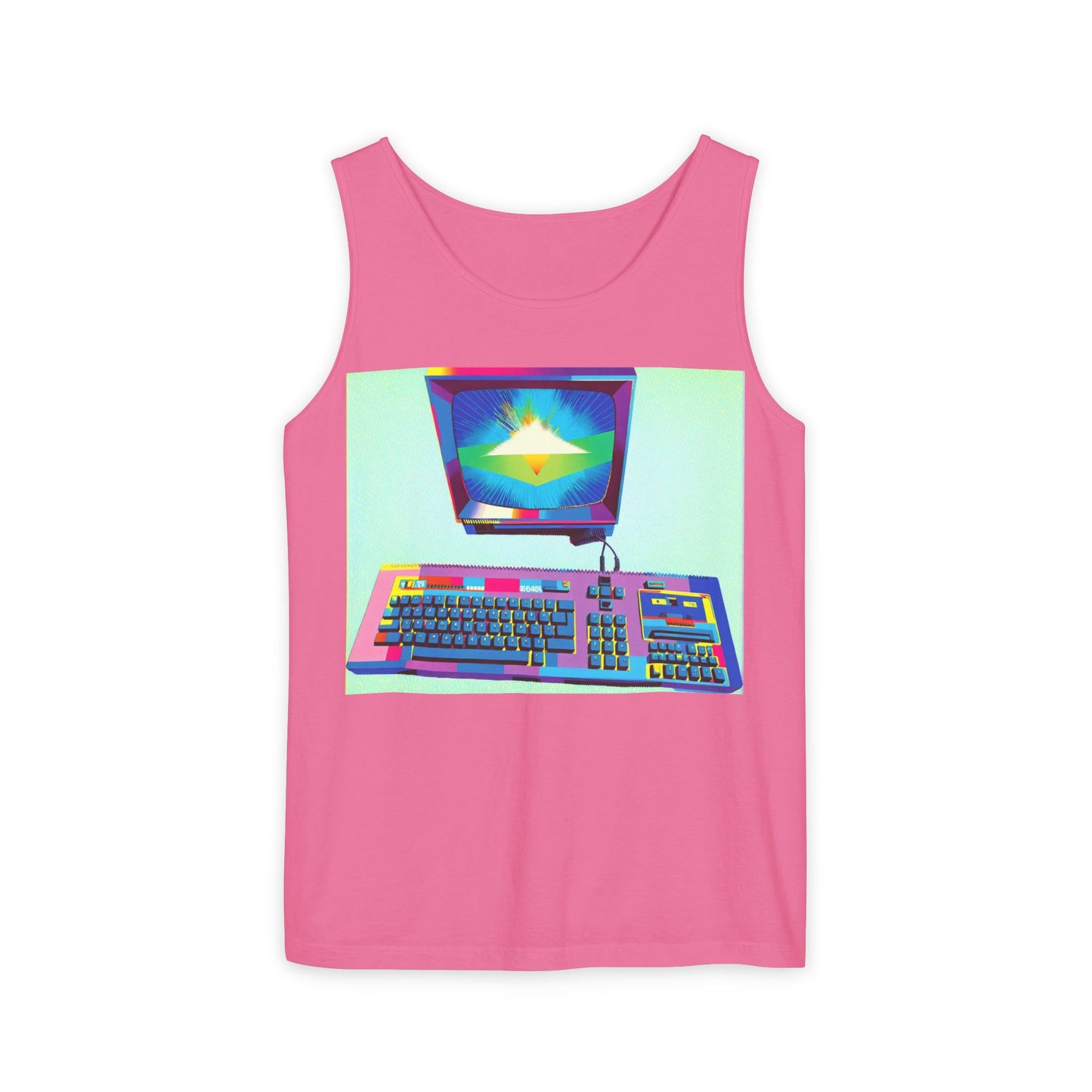 Classic 8 bit home computer inspired Tank Top | Multi-Color Art | Unisex Retro Graphic Tee for Tech Lovers, Summer Fashion, Gift for Nerds, Festival Wear, 80s Style