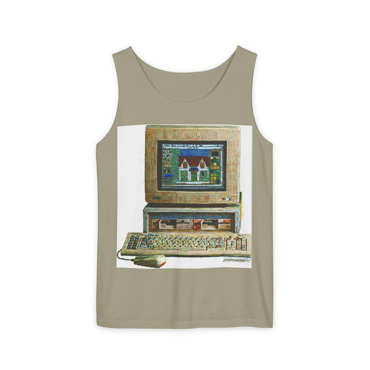 Classic business machine inspired Tank Top | Mosaic Art Color | Unisex Retro Graphic Tee for Tech Lovers, Summer Fashion, Gift for Nerds, Festival Wear, 80s Style