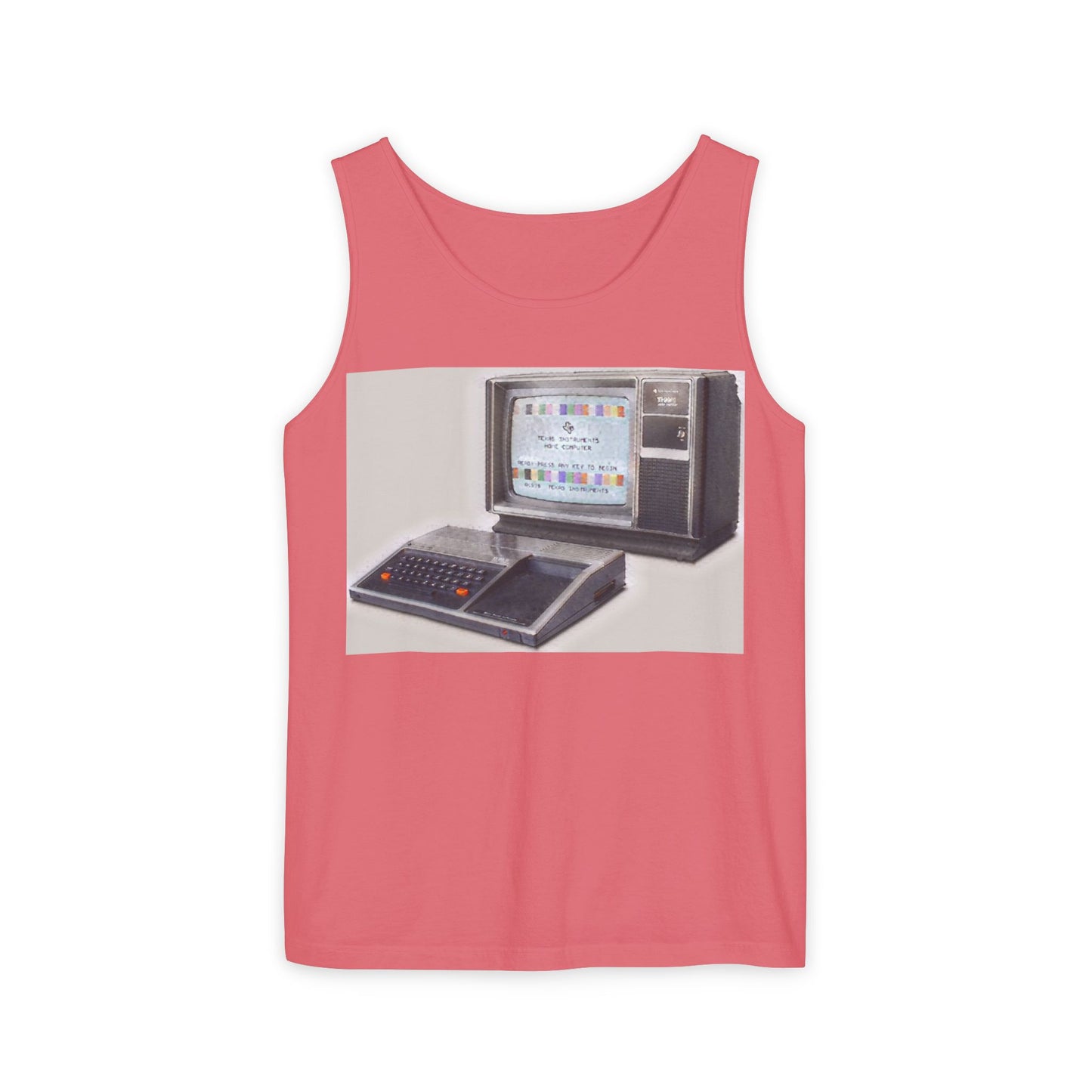 TI-99/4A Home Computer Inspired Tank Top | Matt Art Color | Unisex Retro Graphic Tee for Tech Lovers, Summer Fashion, Gift for Nerds, Festival Wear, 80s Style