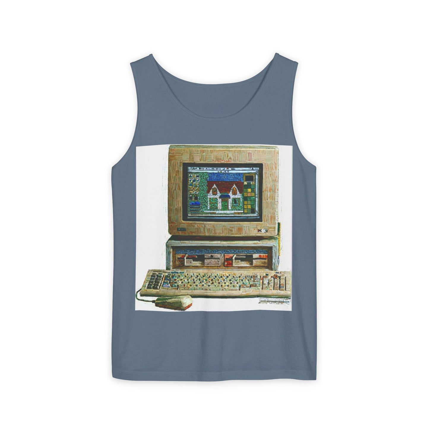 Classic business machine inspired Tank Top | Mosaic Art Color | Unisex Retro Graphic Tee for Tech Lovers, Summer Fashion, Gift for Nerds, Festival Wear, 80s Style