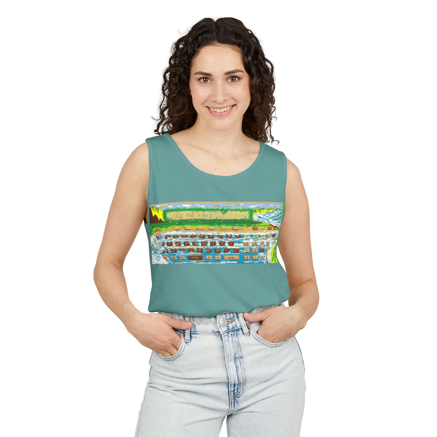 Pocket Computer Inspired Tank Top | Unisex Retro Graphic Tee for Tech Lovers, Summer Fashion, Gift for Nerds, Festival Wear, 80s Style