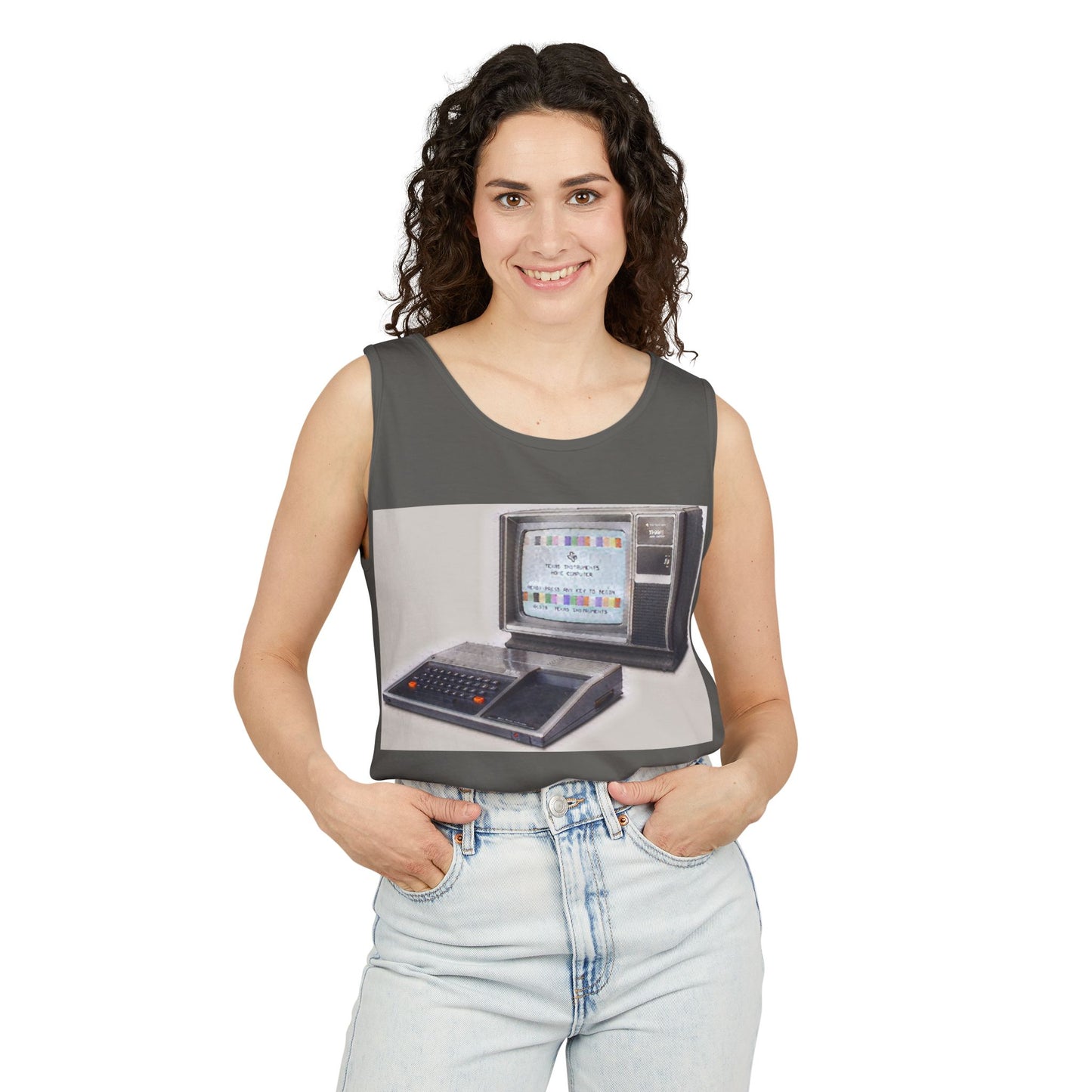 TI-99/4A Home Computer Inspired Tank Top | Matt Art Color | Unisex Retro Graphic Tee for Tech Lovers, Summer Fashion, Gift for Nerds, Festival Wear, 80s Style
