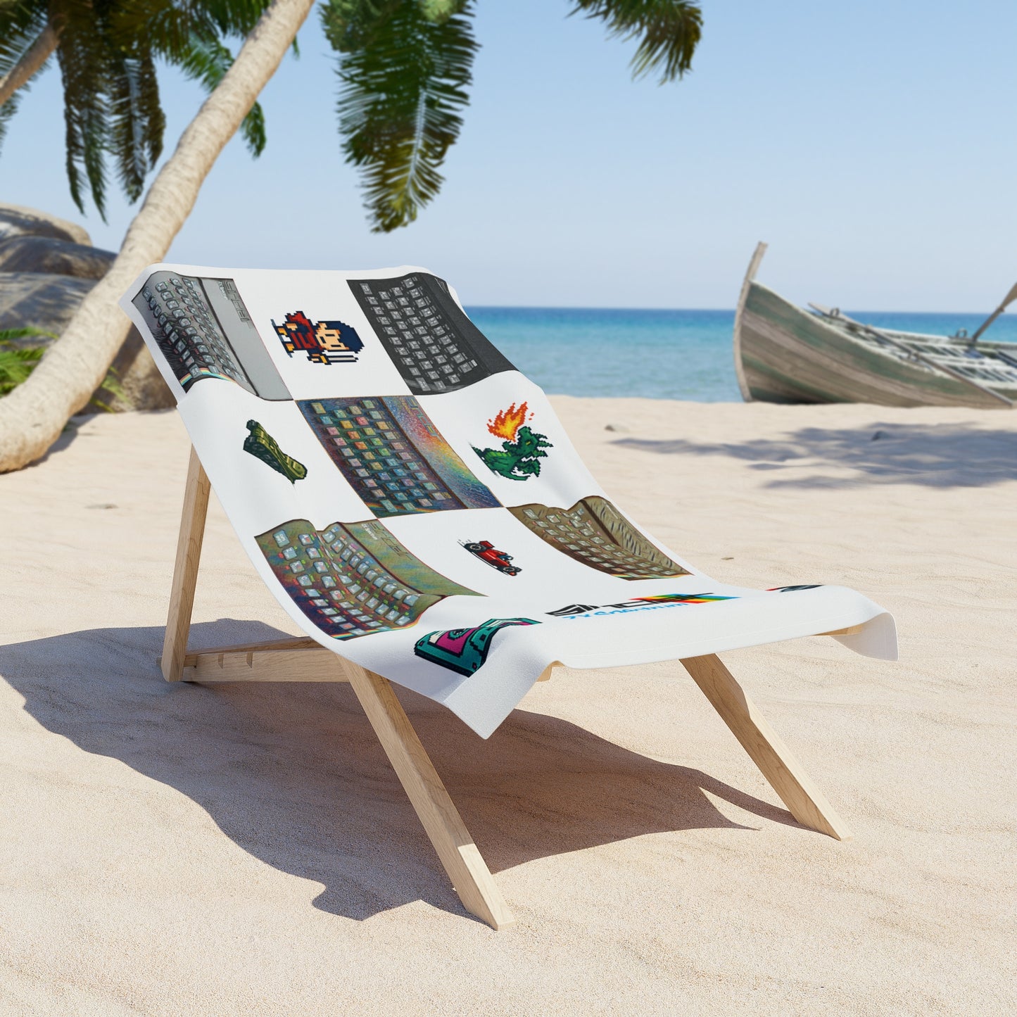 Retro Beach Towel - ZX Spectrum Collage Design, Summer Poolside, Tech Lover Gift, Beach Ready, Picnic Essential