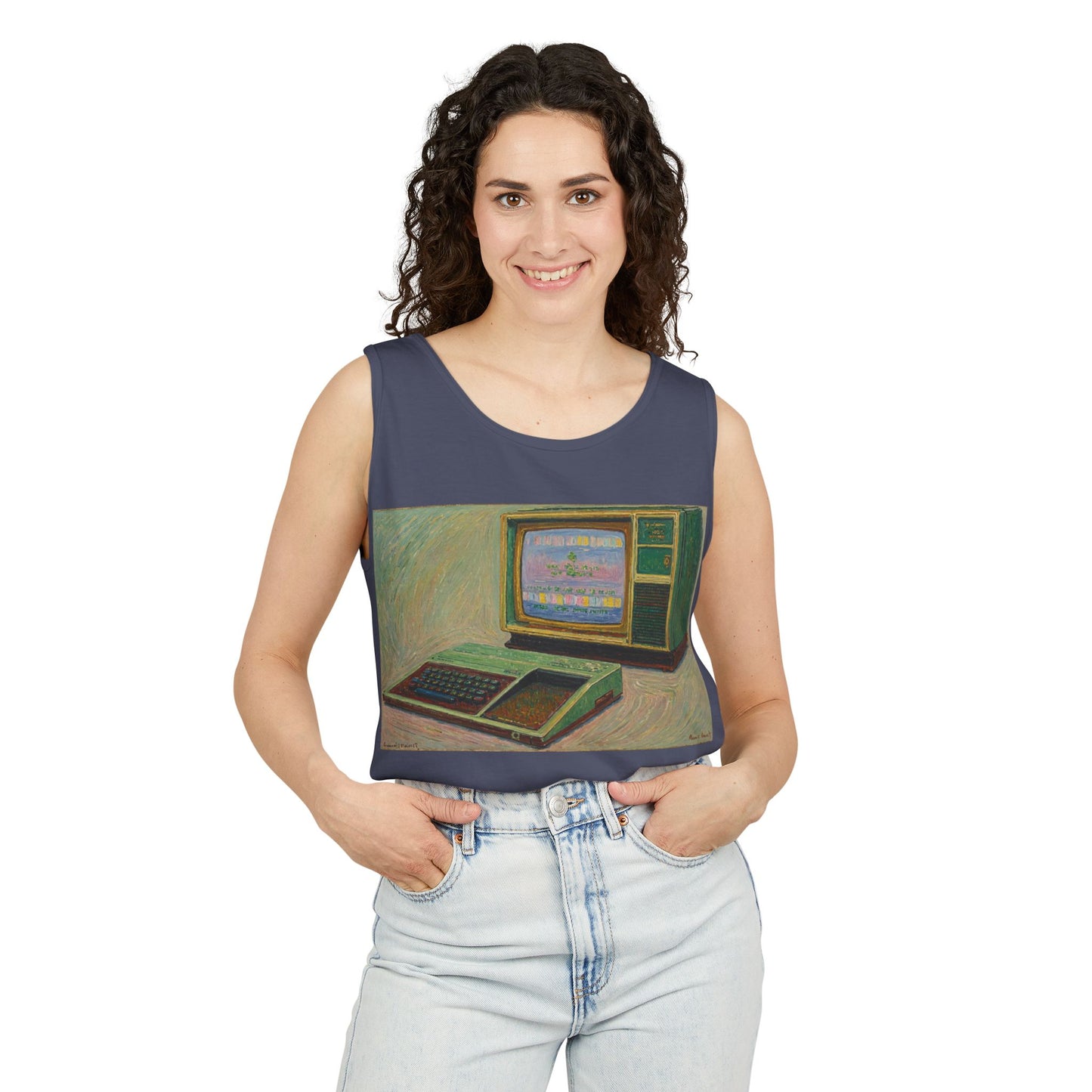 TI-99/4A Home Computer Inspired Tank Top | Oil Art 2 | Unisex Retro Graphic Tee for Tech Lovers, Summer Fashion, Gift for Nerds, Festival Wear, 80s Style