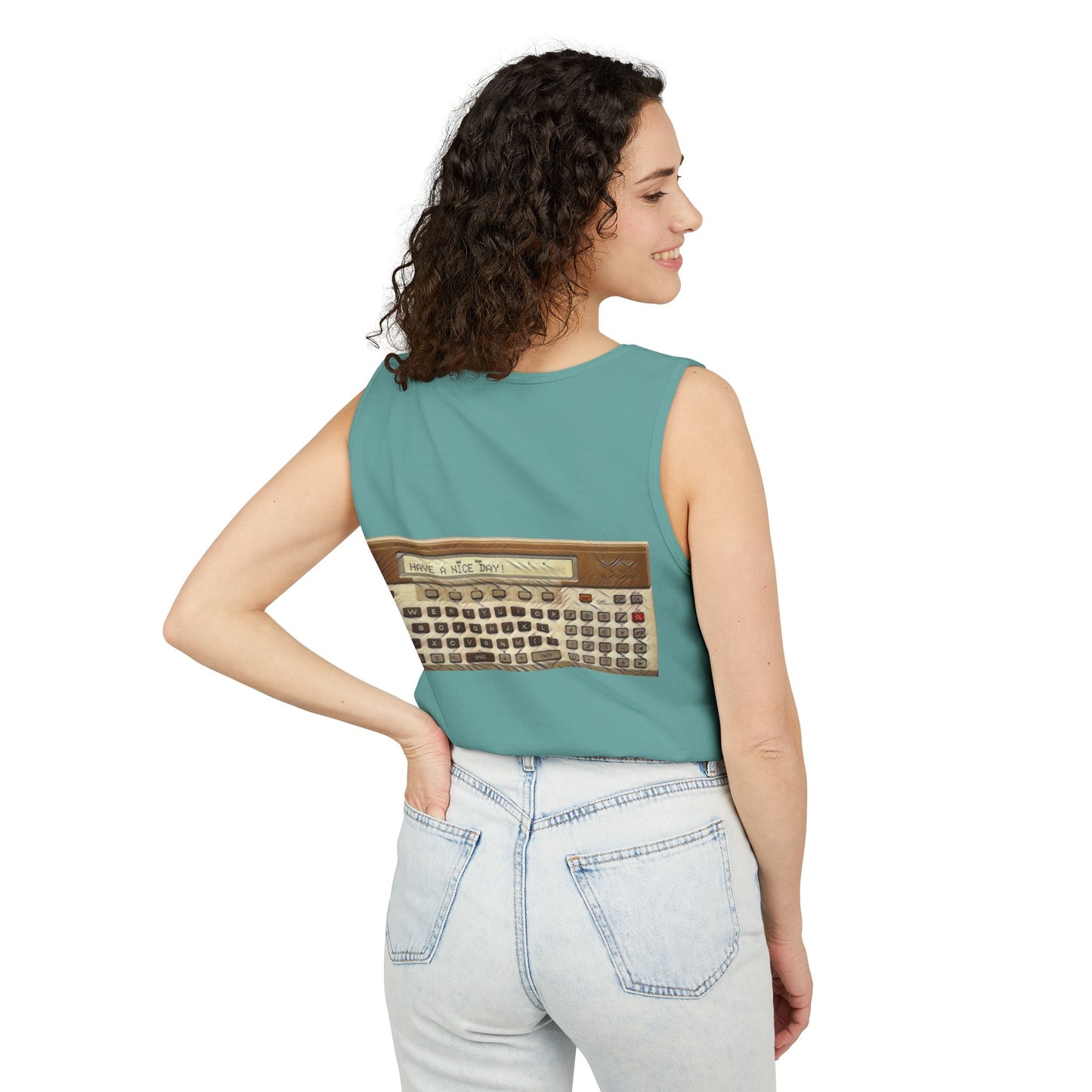 Pocket Computer Inspired Tank Top | Unisex Retro Graphic Tee for Tech Lovers, Summer Fashion, Gift for Nerds, Festival Wear, 80s Style