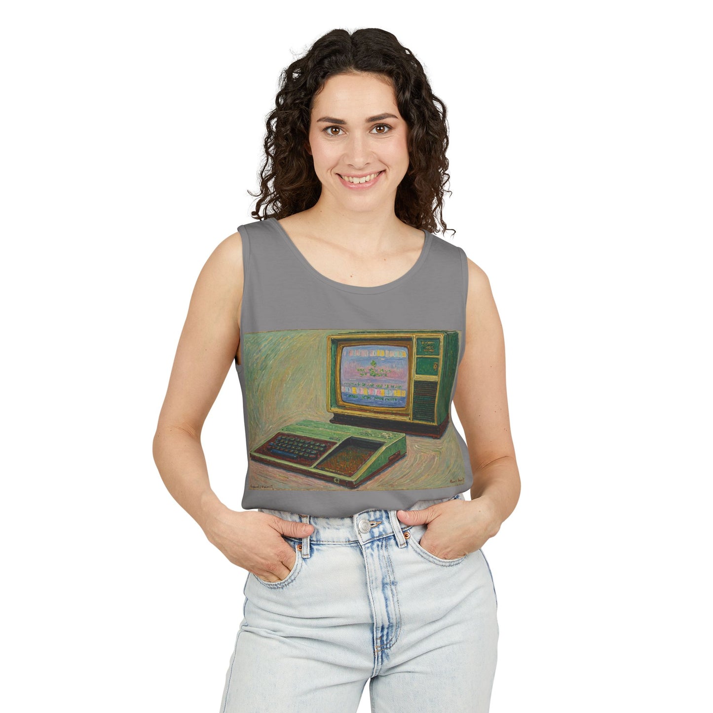 TI-99/4A Home Computer Inspired Tank Top | Oil Art 2 | Unisex Retro Graphic Tee for Tech Lovers, Summer Fashion, Gift for Nerds, Festival Wear, 80s Style