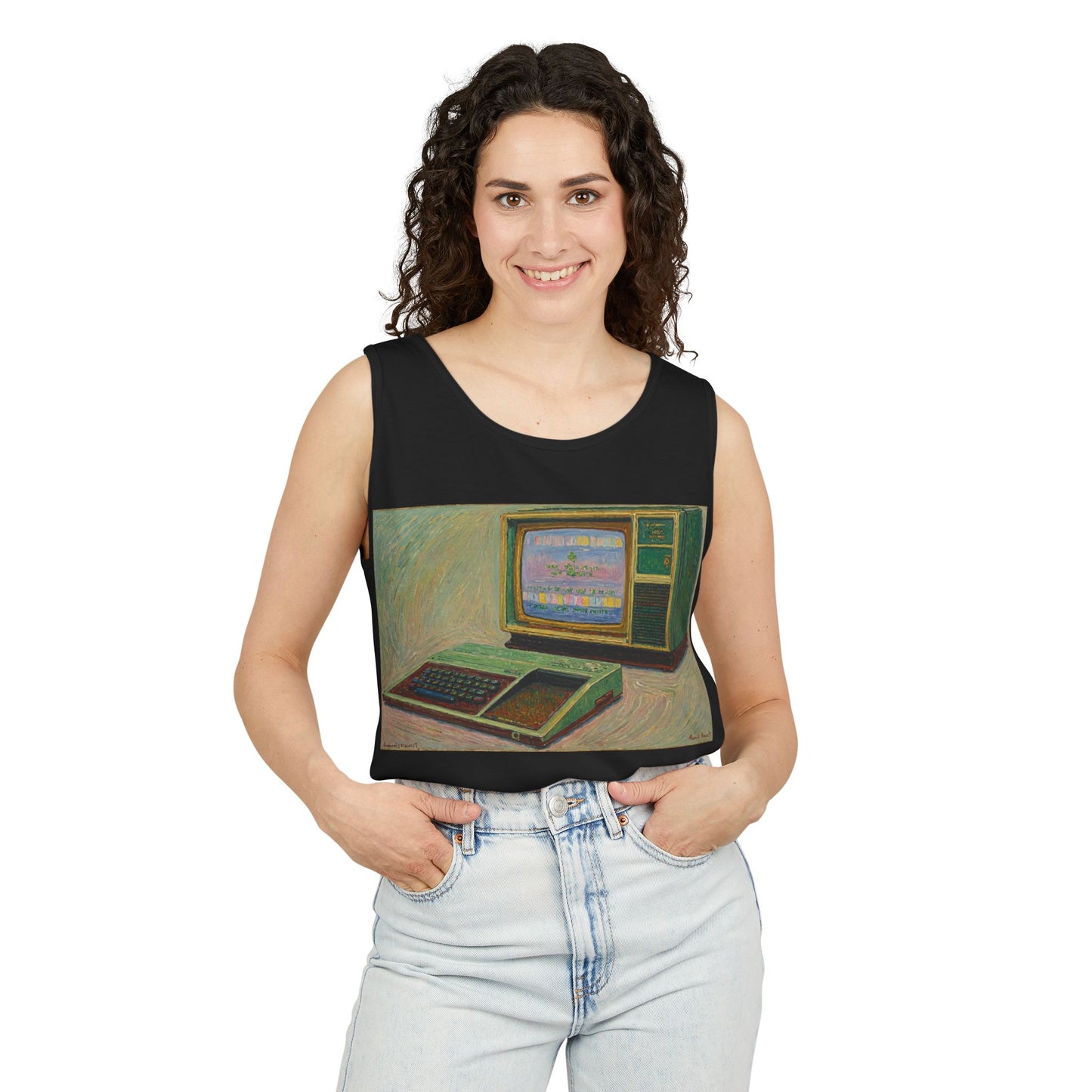 TI-99/4A Home Computer Inspired Tank Top | Oil Art 2 | Unisex Retro Graphic Tee for Tech Lovers, Summer Fashion, Gift for Nerds, Festival Wear, 80s Style