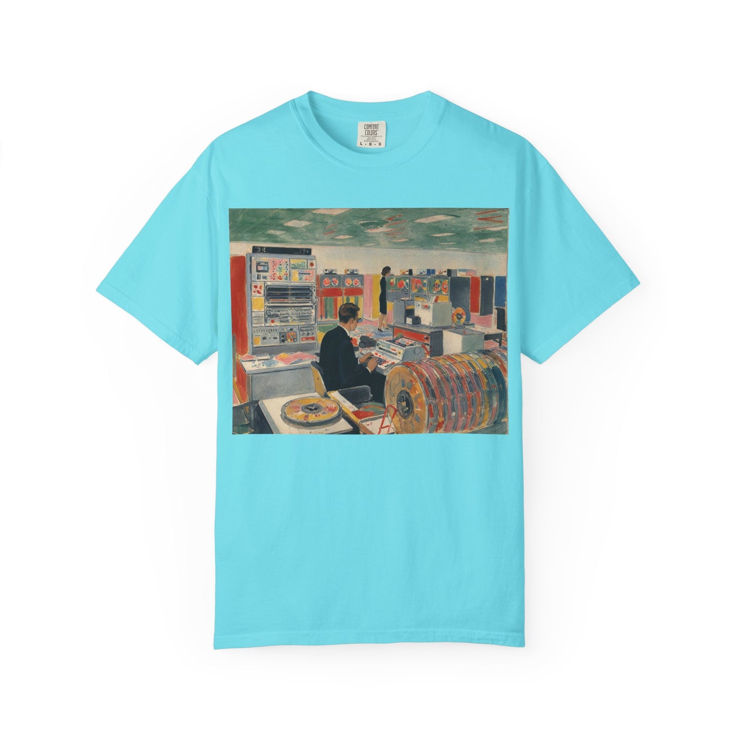 Classic Mainframe Computer T-Shirt with control panel on back - Modern Art Color
