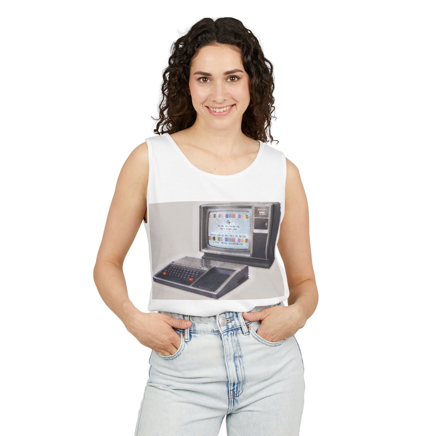 TI-99/4A Home Computer Inspired Tank Top | Matt Art Color | Unisex Retro Graphic Tee for Tech Lovers, Summer Fashion, Gift for Nerds, Festival Wear, 80s Style