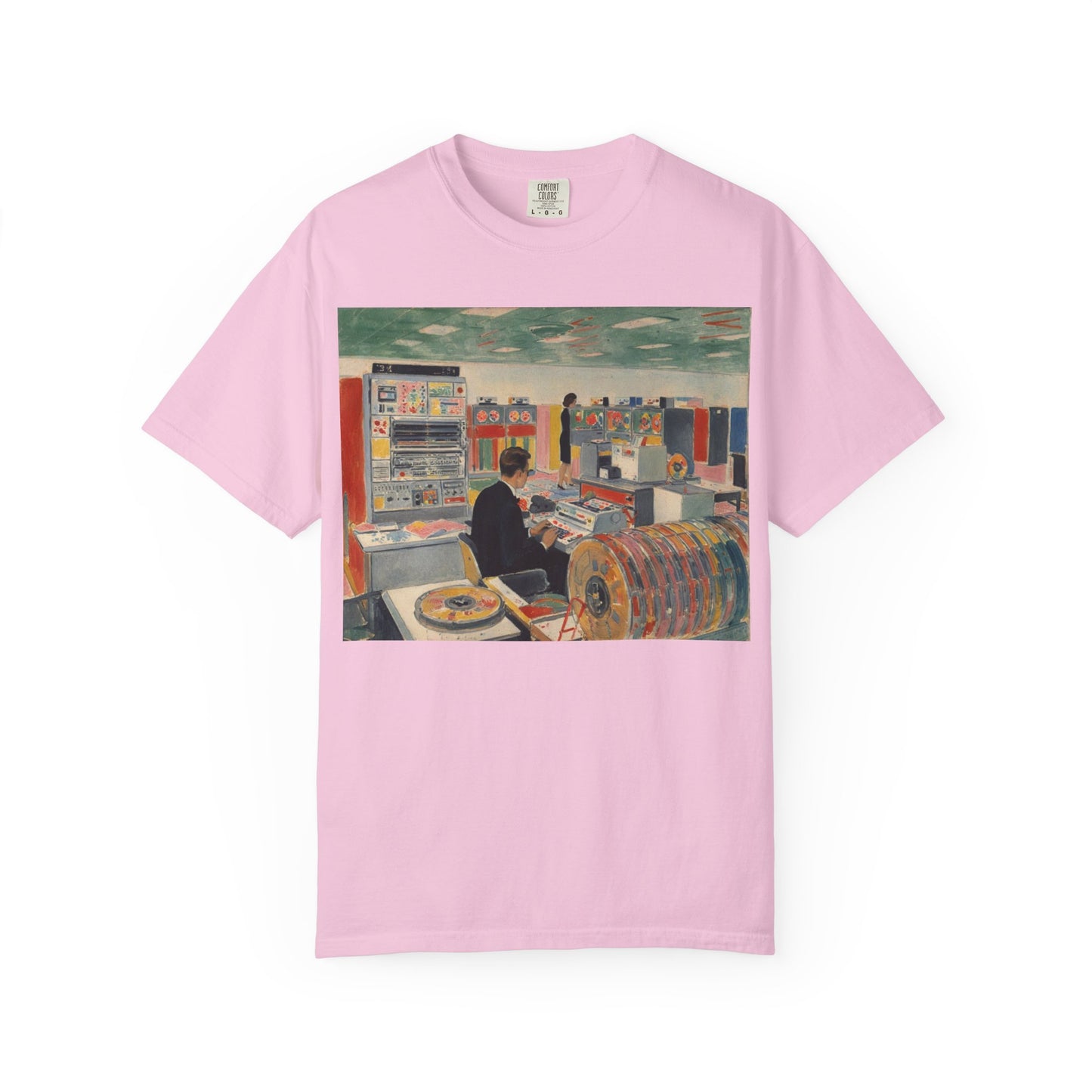 Classic Mainframe Computer T-Shirt with control panel on back - Modern Art Color