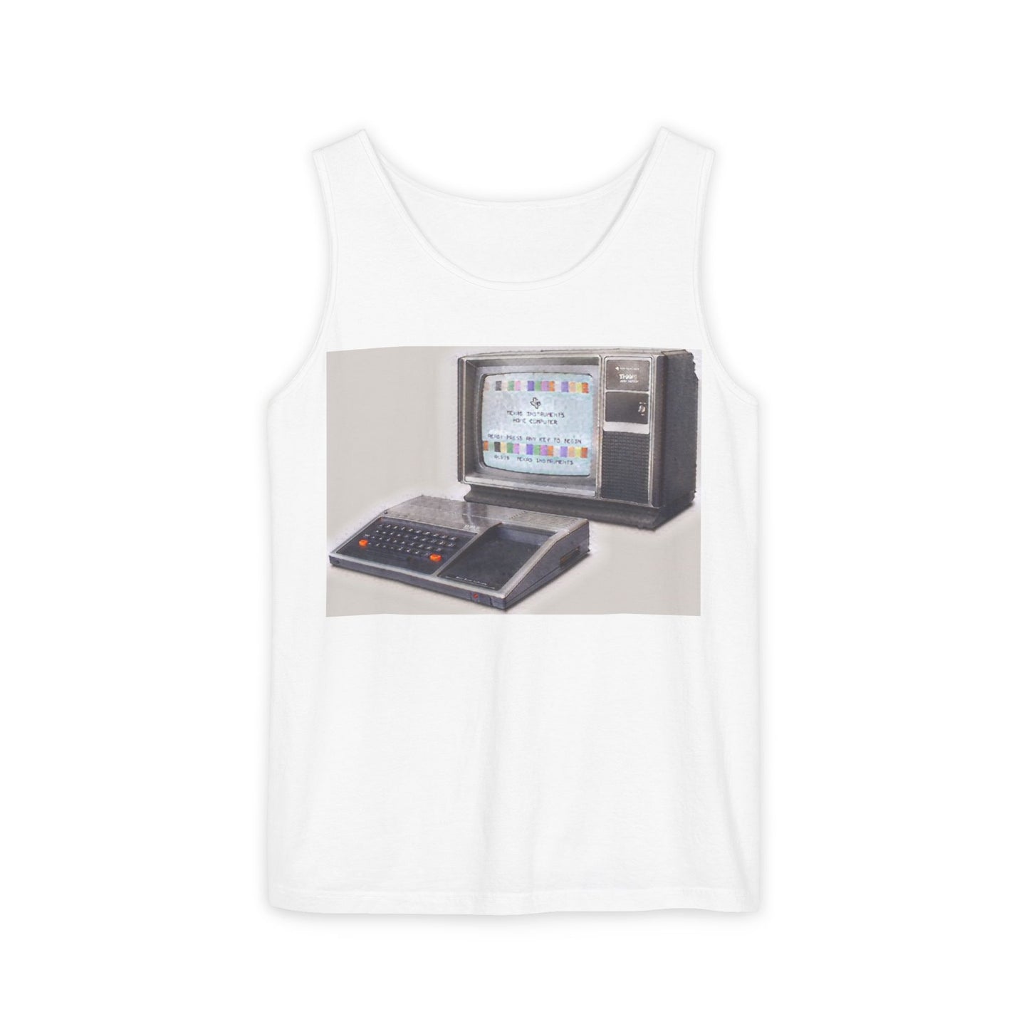 TI-99/4A Home Computer Inspired Tank Top | Matt Art Color | Unisex Retro Graphic Tee for Tech Lovers, Summer Fashion, Gift for Nerds, Festival Wear, 80s Style