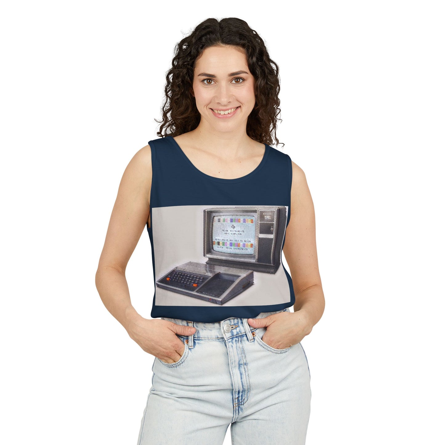 TI-99/4A Home Computer Inspired Tank Top | Matt Art Color | Unisex Retro Graphic Tee for Tech Lovers, Summer Fashion, Gift for Nerds, Festival Wear, 80s Style