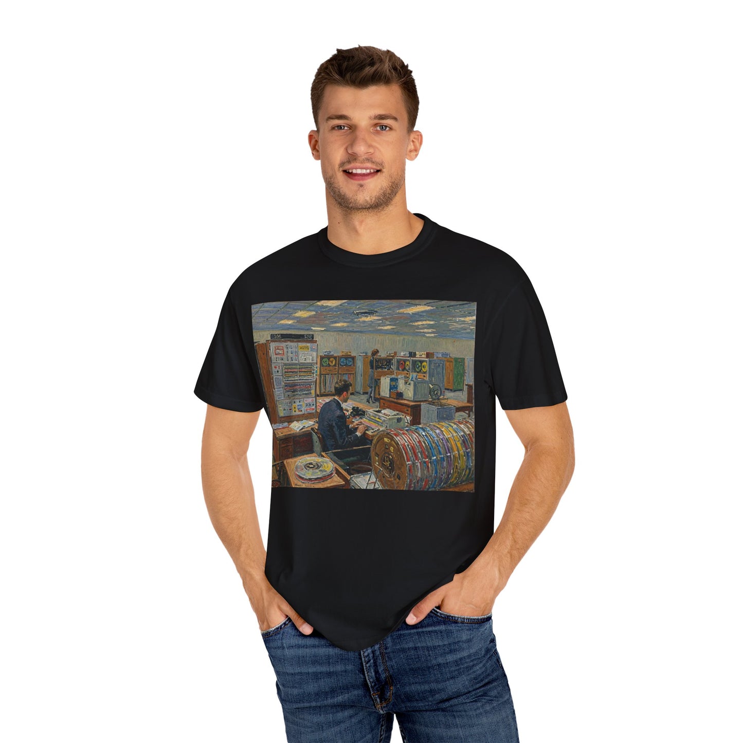 Classic Mainframe T-Shirt with tape storage units on back - Print Art Color