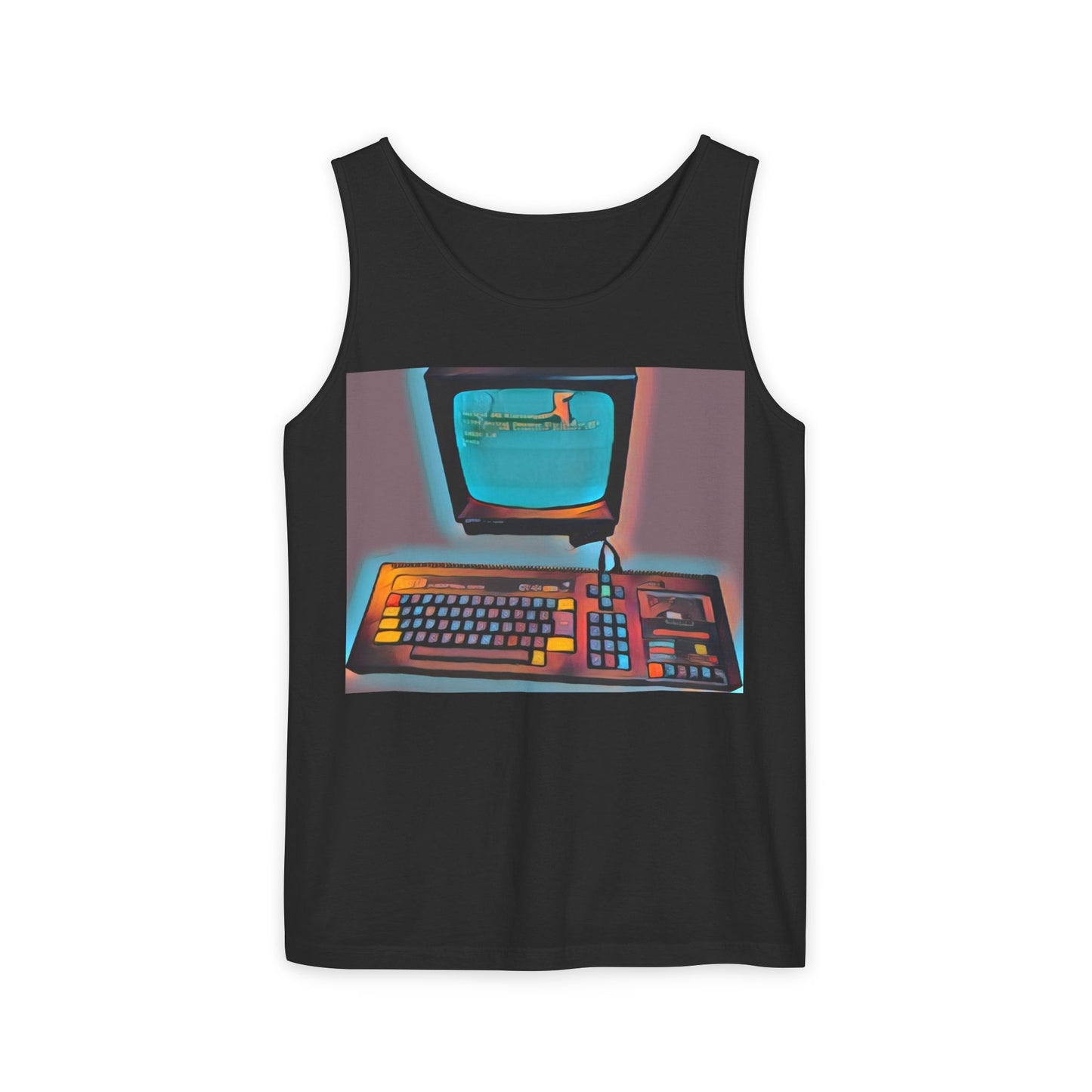 Classic 8 bit home computer inspired Tank Top | Print Art Color | Unisex Retro Graphic Tee for Tech Lovers, Summer Fashion, Gift for Nerds, Festival Wear, 80s Style