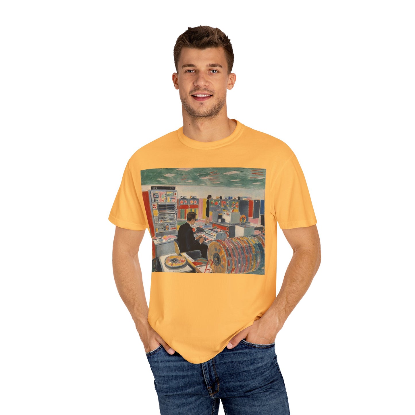 Classic Mainframe Computer T-Shirt with control panel on back - Modern Art Color