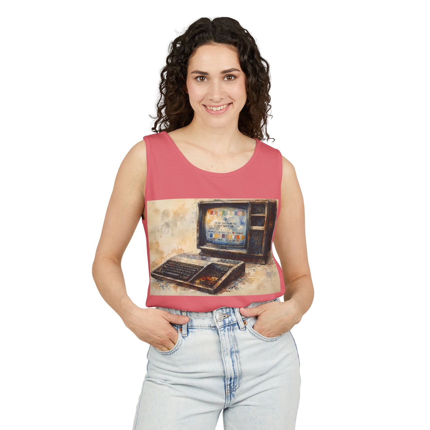 TI-99/4A Home Computer Inspired Tank Top | Oil Art Color | Unisex Retro Graphic Tee for Tech Lovers, Summer Fashion, Gift for Nerds, Festival Wear, 80s Style
