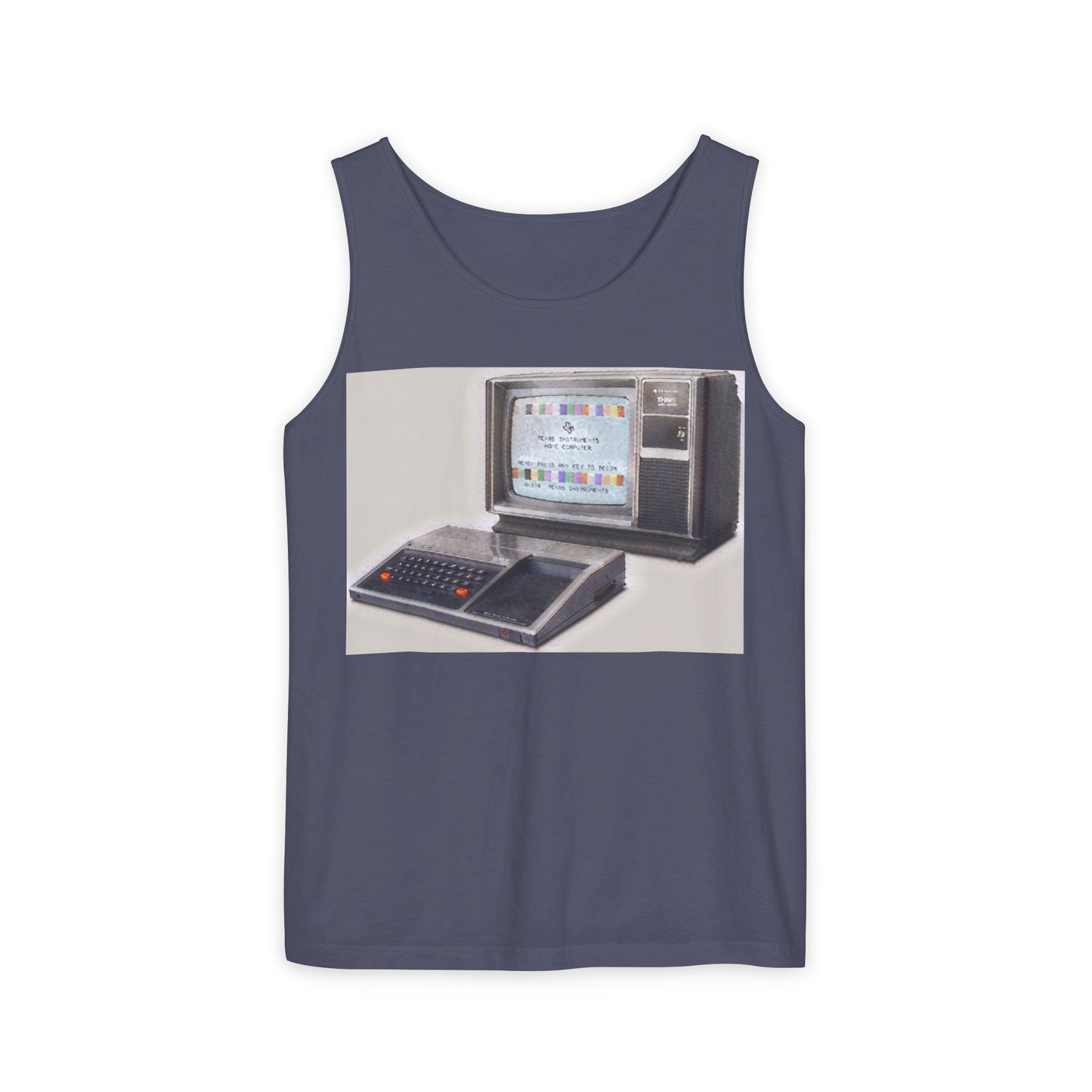 TI-99/4A Home Computer Inspired Tank Top | Matt Art Color | Unisex Retro Graphic Tee for Tech Lovers, Summer Fashion, Gift for Nerds, Festival Wear, 80s Style