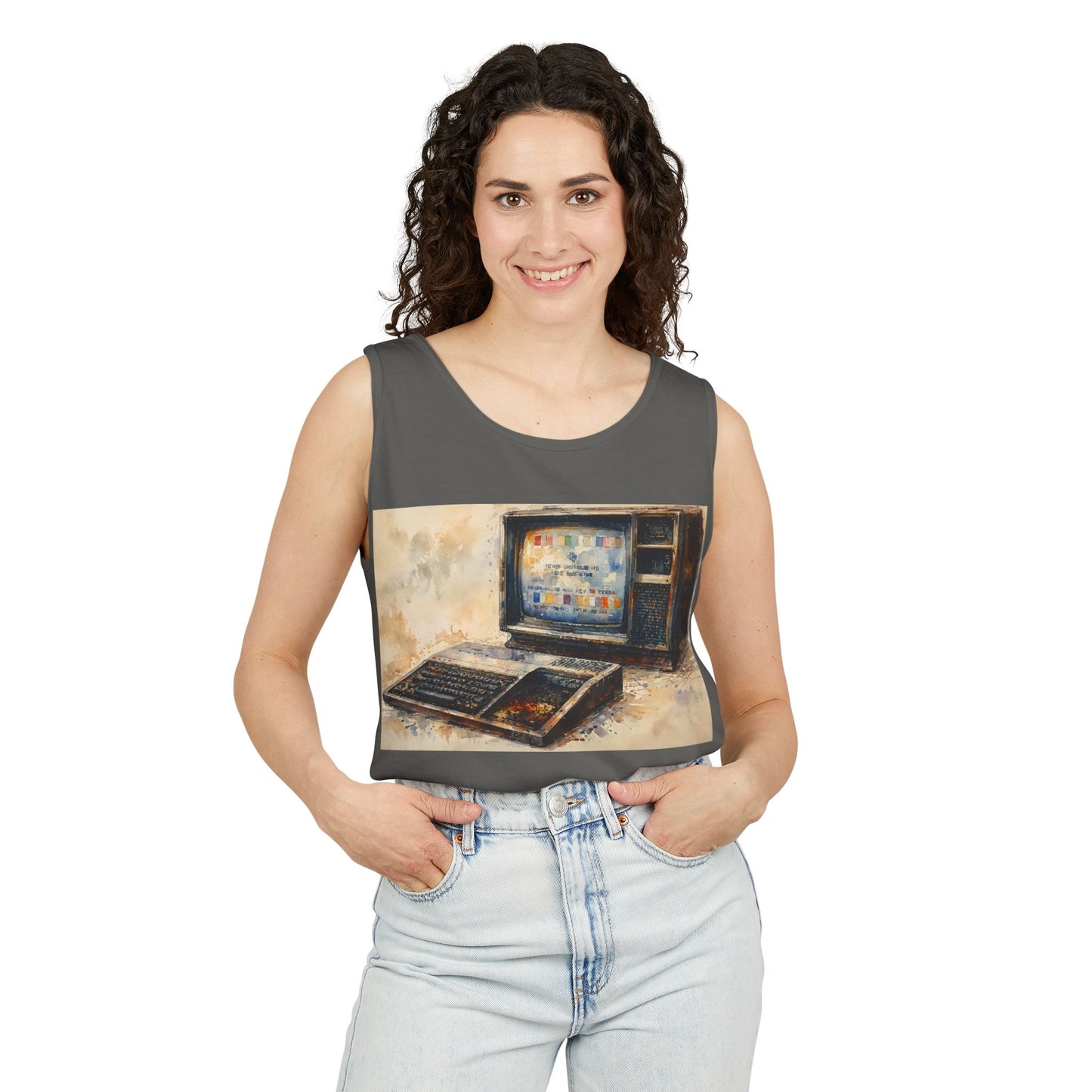 TI-99/4A Home Computer Inspired Tank Top | Oil Art Color | Unisex Retro Graphic Tee for Tech Lovers, Summer Fashion, Gift for Nerds, Festival Wear, 80s Style