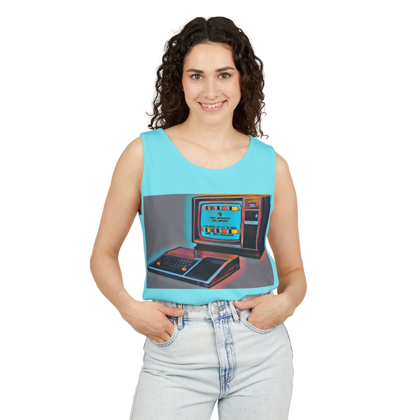 TI-99/4A Computer Inspired Tank Top | Print Art Color | Unisex Retro Graphic Tee for Tech Lovers, Summer Fashion, Gift for Nerds, Festival Wear, 80s Style