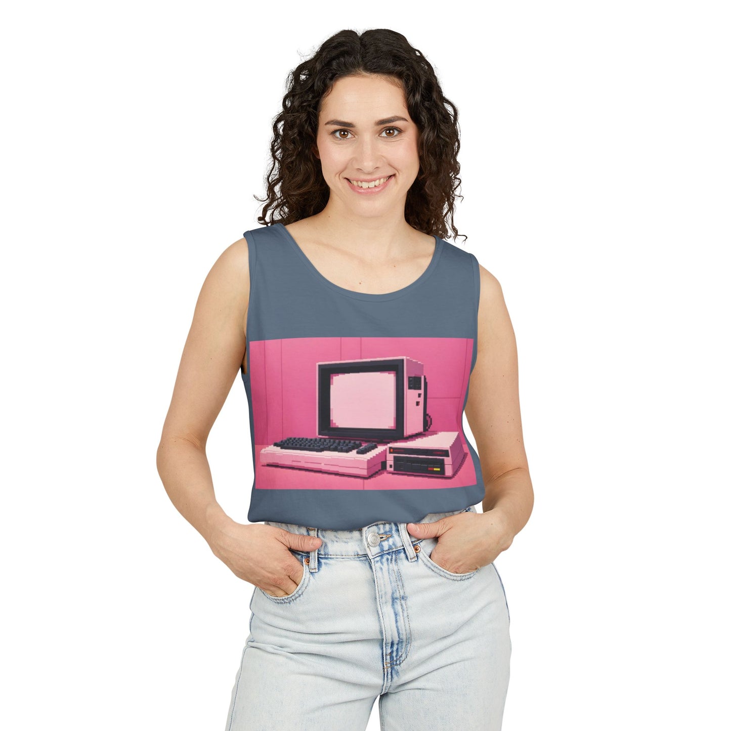 Classic 8 bit home computer inspired Tank Top | Pixel Art Color | Unisex Retro Graphic Tee for Tech Lovers, Summer Fashion, Gift for Nerds, Festival Wear, 80s Style