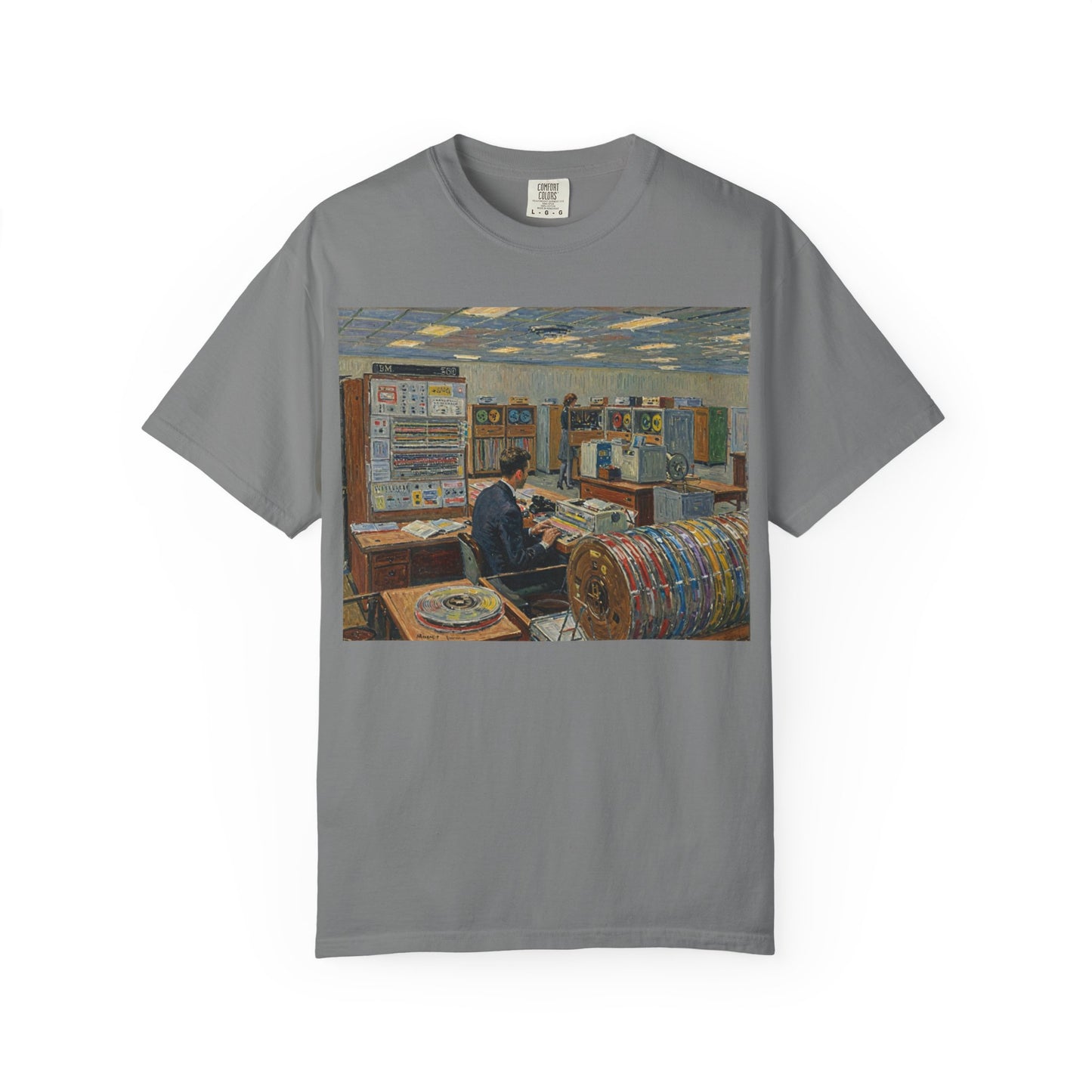 Classic Mainframe T-Shirt with tape storage units on back - Print Art Color