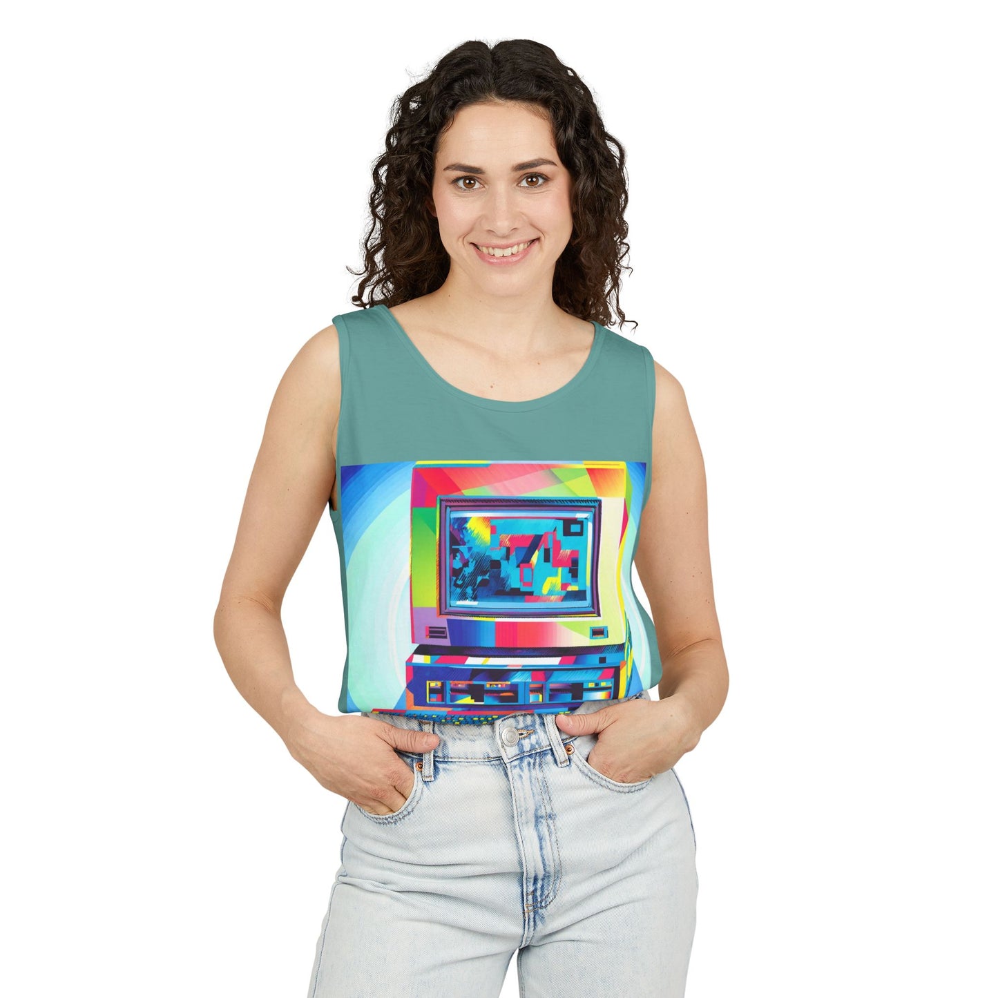 Classic business machine inspired Tank Top | Multi-Color Art | Unisex Retro Graphic Tee for Tech Lovers, Summer Fashion, Gift for Nerds, Festival Wear, 80s Style