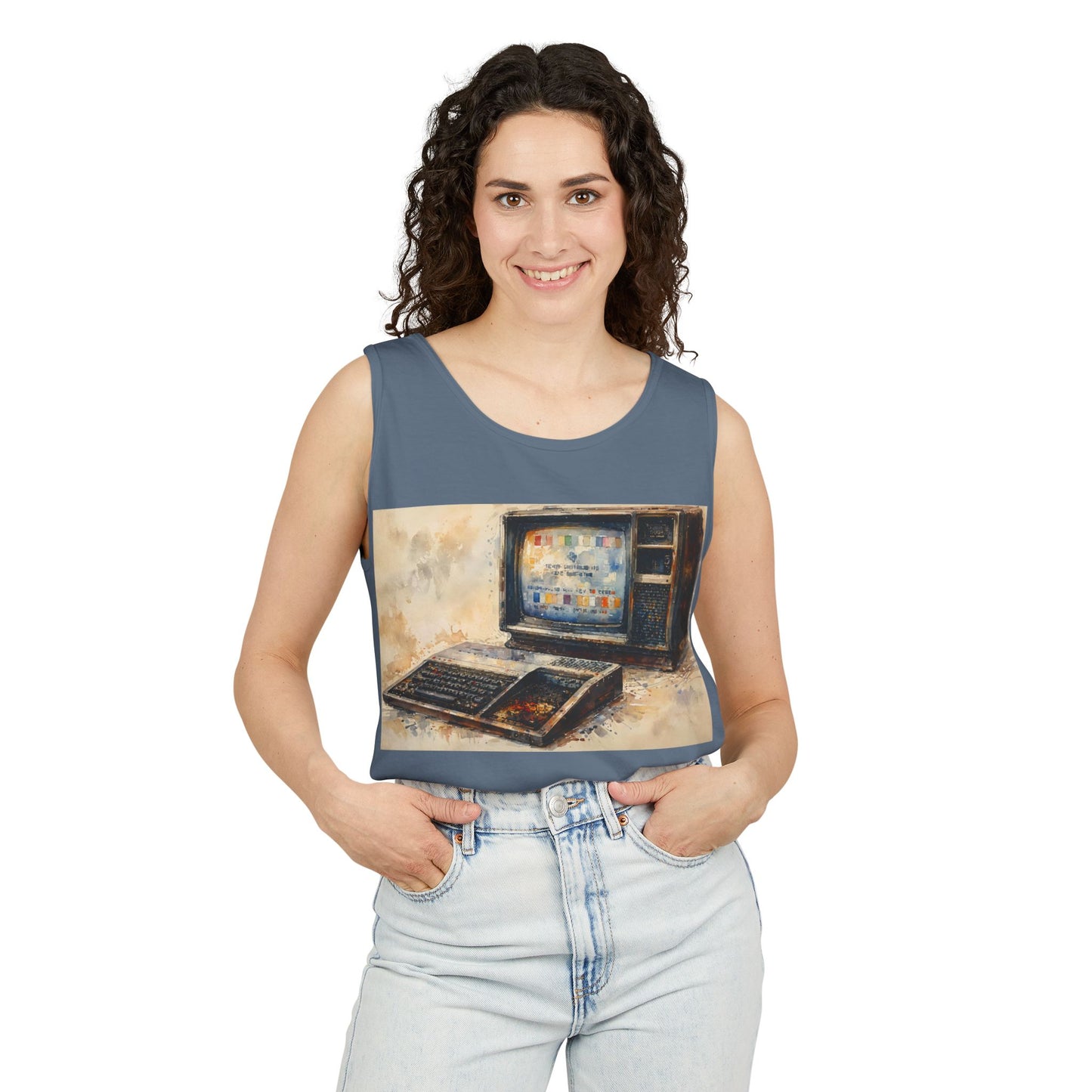 TI-99/4A Home Computer Inspired Tank Top | Oil Art Color | Unisex Retro Graphic Tee for Tech Lovers, Summer Fashion, Gift for Nerds, Festival Wear, 80s Style