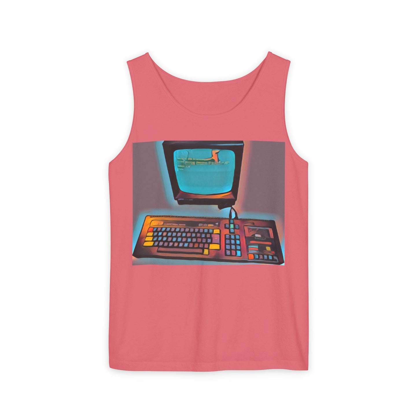 Classic 8 bit home computer inspired Tank Top | Print Art Color | Unisex Retro Graphic Tee for Tech Lovers, Summer Fashion, Gift for Nerds, Festival Wear, 80s Style