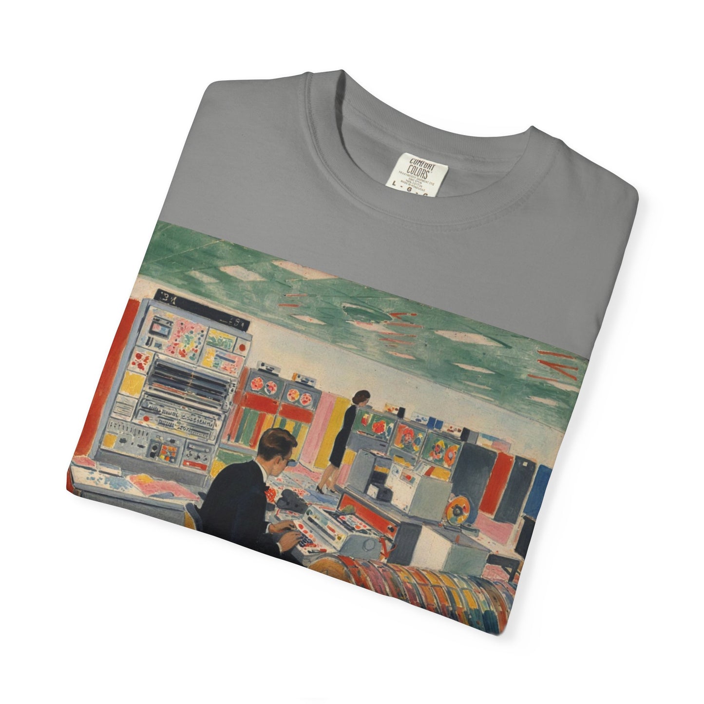 Classic Mainframe Computer T-Shirt with control panel on back - Modern Art Color
