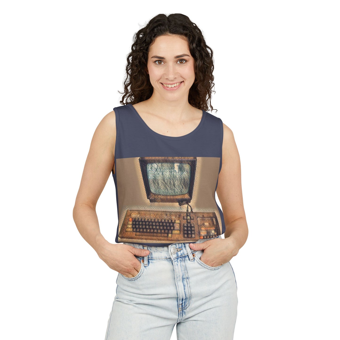 Classic 8 bit home computer inspired Tank Top | Faded Art Color | Unisex Retro Graphic Tee for Tech Lovers, Summer Fashion, Gift for Nerds, Festival Wear, 80s Style