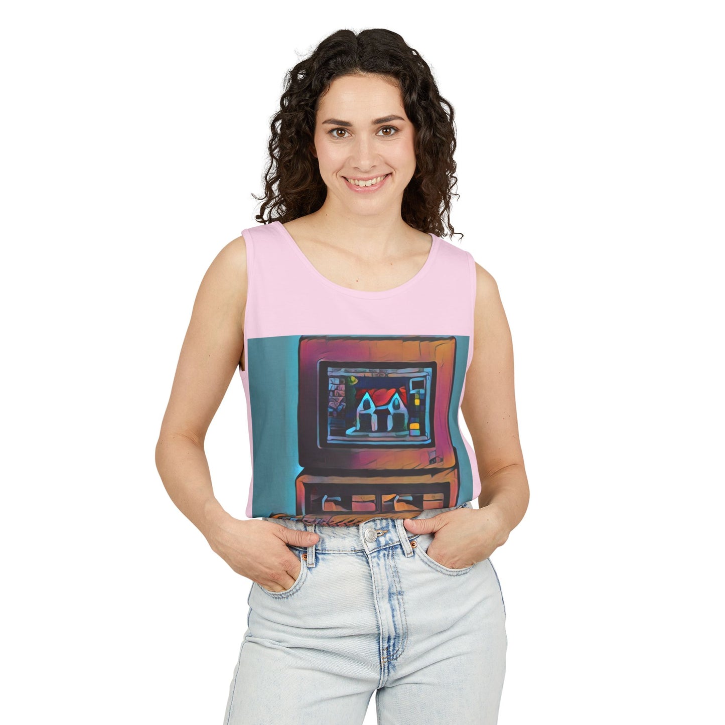 Classic business machine inspired Tank Top | Print Art Color | Unisex Retro Graphic Tee for Tech Lovers, Summer Fashion, Gift for Nerds, Festival Wear, 80s Style