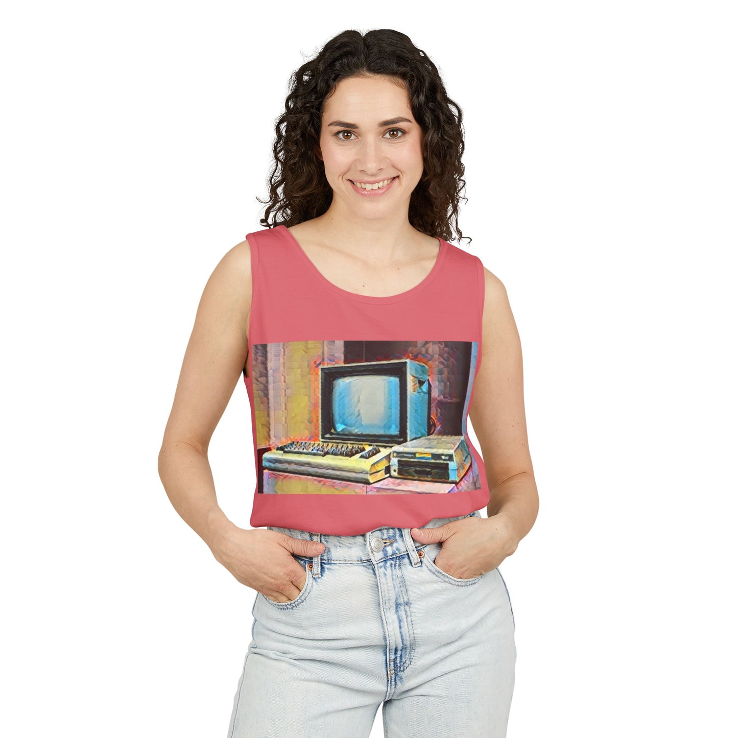 Classic 8 bit home computer inspired Tank Top | Spray Art Color | Unisex Retro Graphic Tee for Tech Lovers, Summer Fashion, Gift for Nerds, Festival Wear, 80s Style