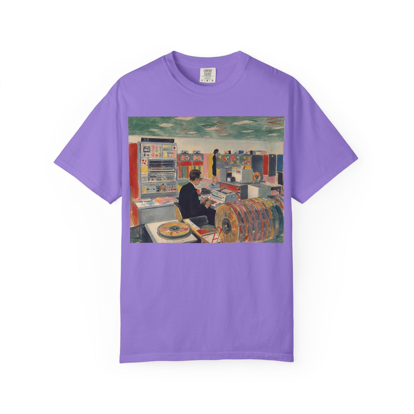 Classic Mainframe Computer T-Shirt with control panel on back - Modern Art Color