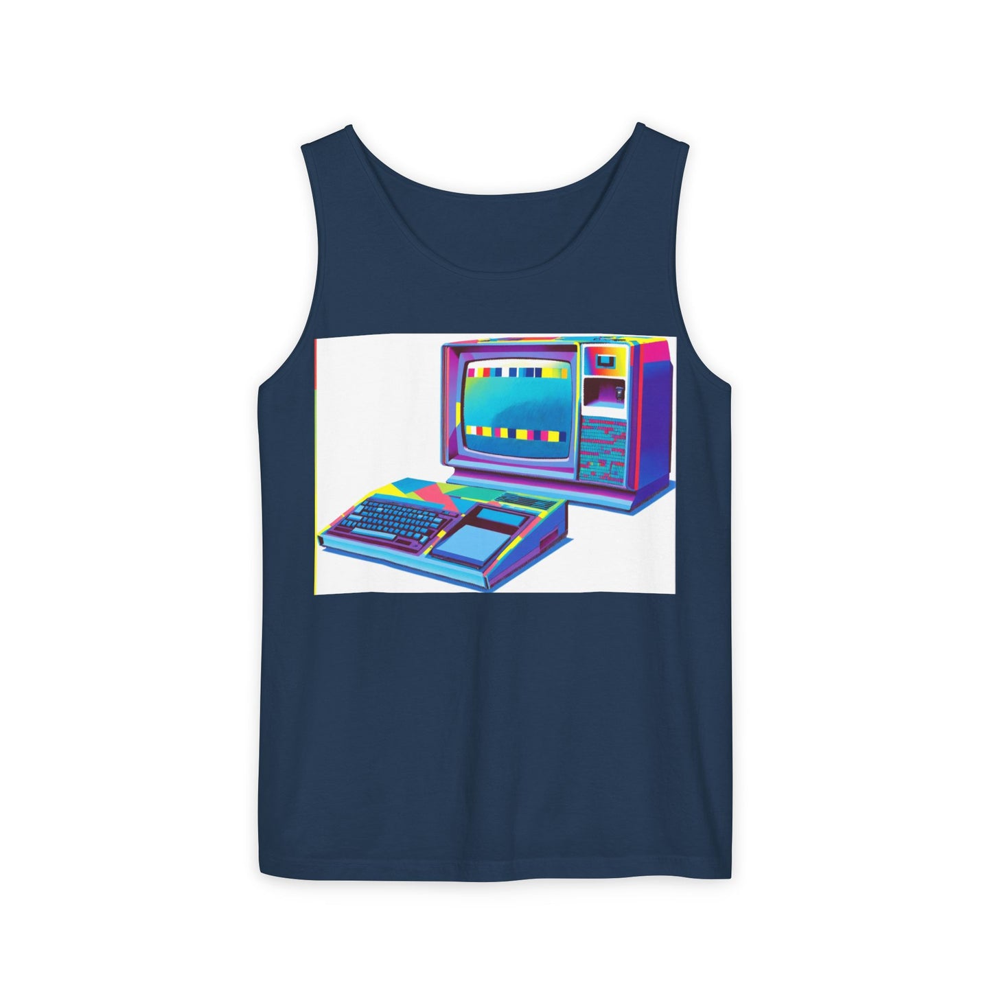 TI-99/4A Home Computer Inspired Tank Top | Multi-Color Modern Art | Unisex Retro Graphic Tee for Tech Lovers, Summer Fashion, Gift for Nerds, Festival Wear, 80s Style