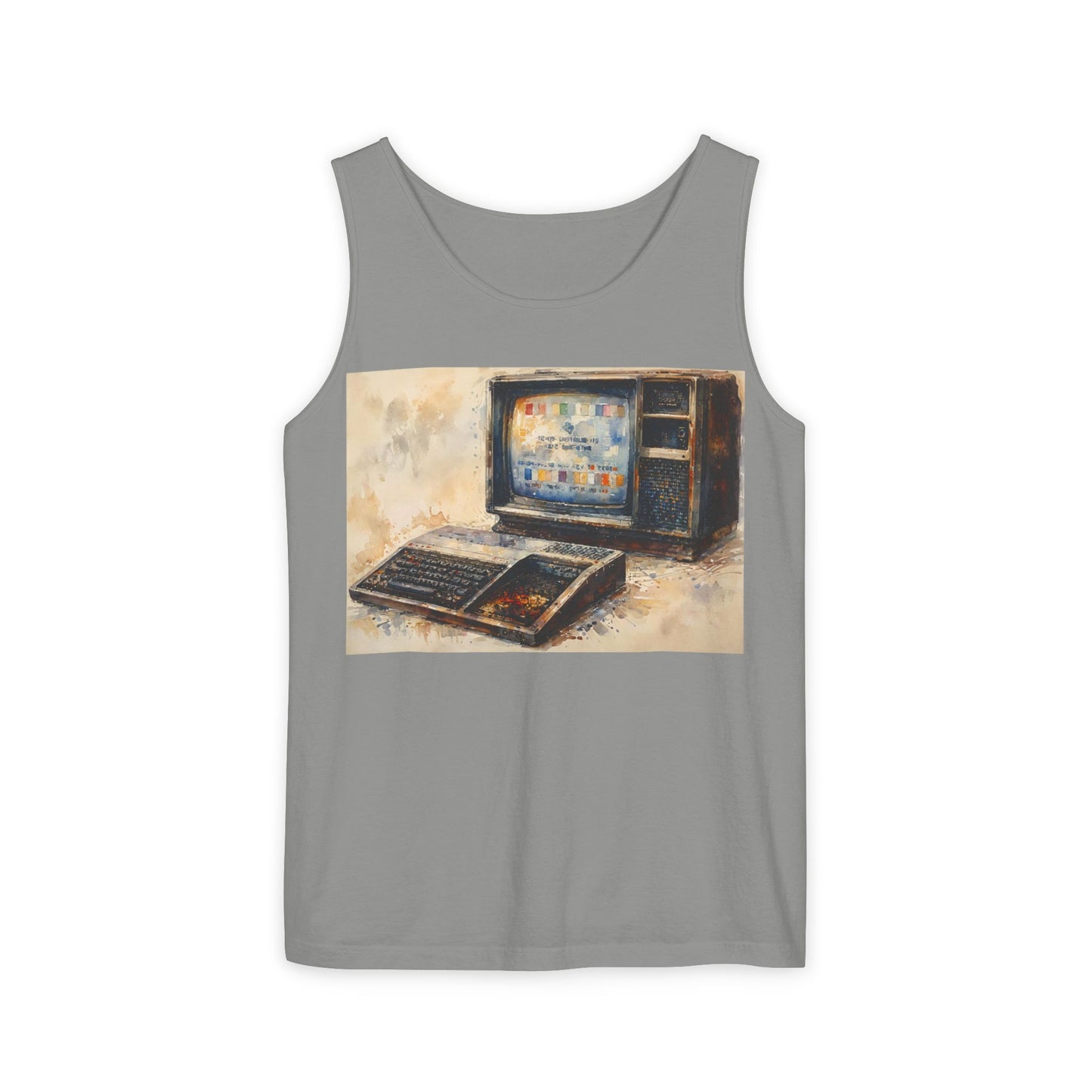 TI-99/4A Home Computer Inspired Tank Top | Oil Art Color | Unisex Retro Graphic Tee for Tech Lovers, Summer Fashion, Gift for Nerds, Festival Wear, 80s Style