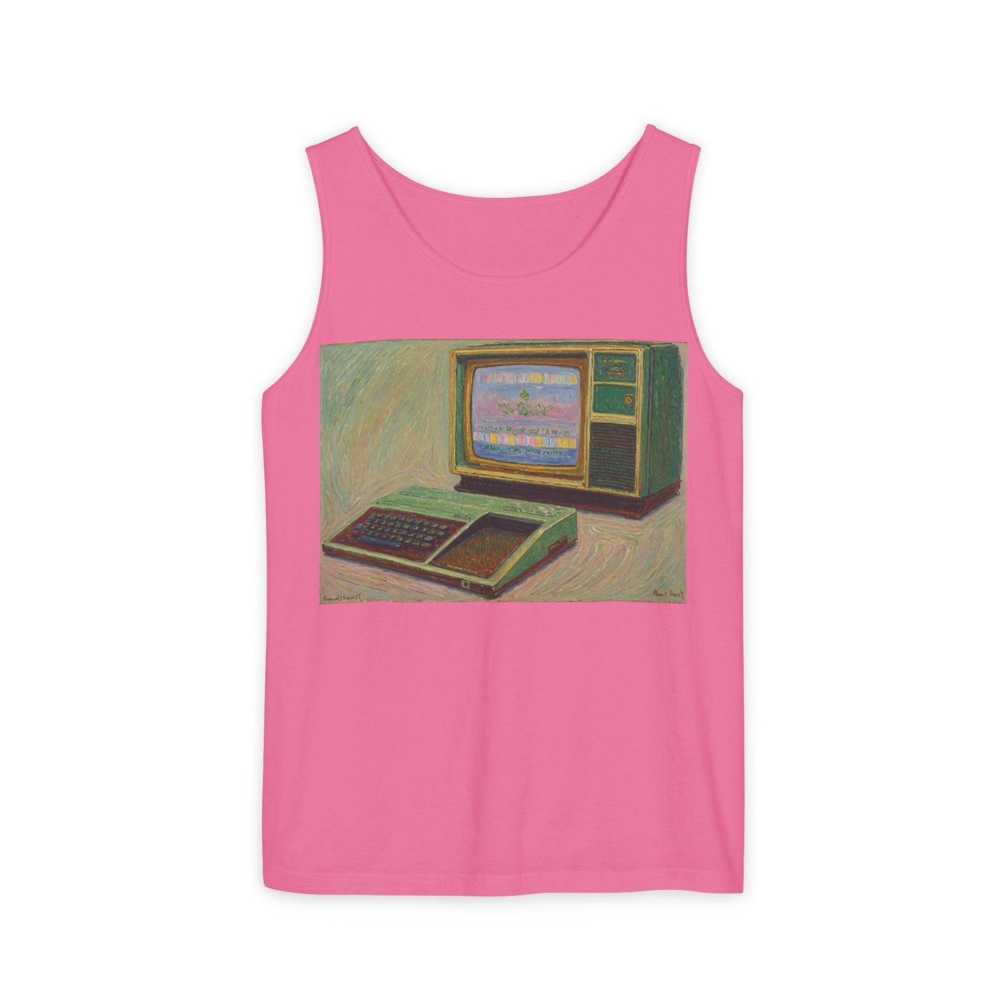 TI-99/4A Home Computer Inspired Tank Top | Oil Art 2 | Unisex Retro Graphic Tee for Tech Lovers, Summer Fashion, Gift for Nerds, Festival Wear, 80s Style